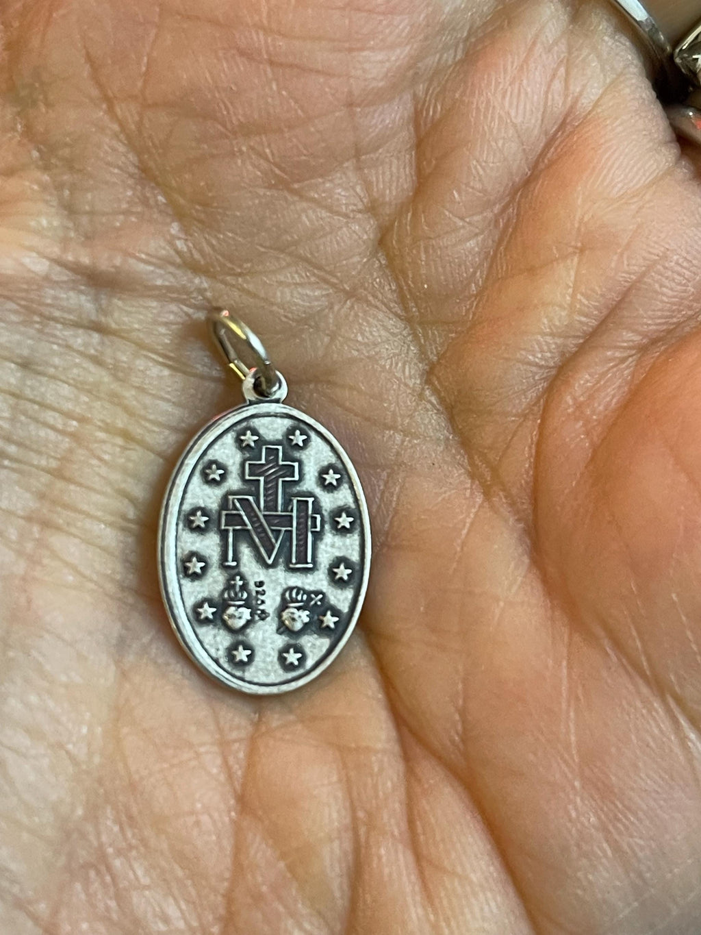 Sterling Silver Oval Miraculous Medal  Charm Pendant 19x14 mm