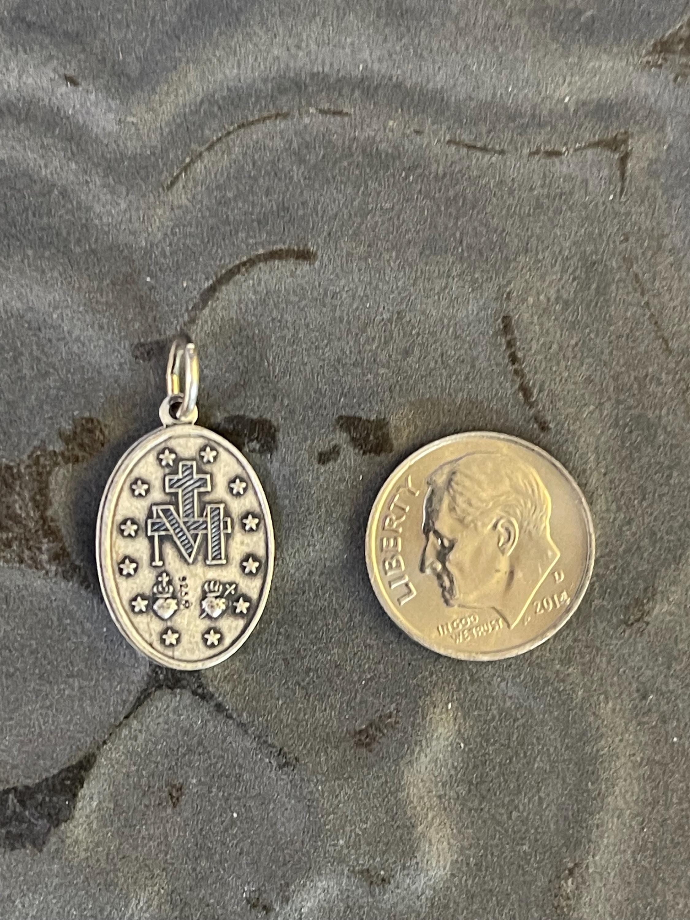 Sterling Silver Oval Miraculous Medal  Charm Pendant 19x14 mm