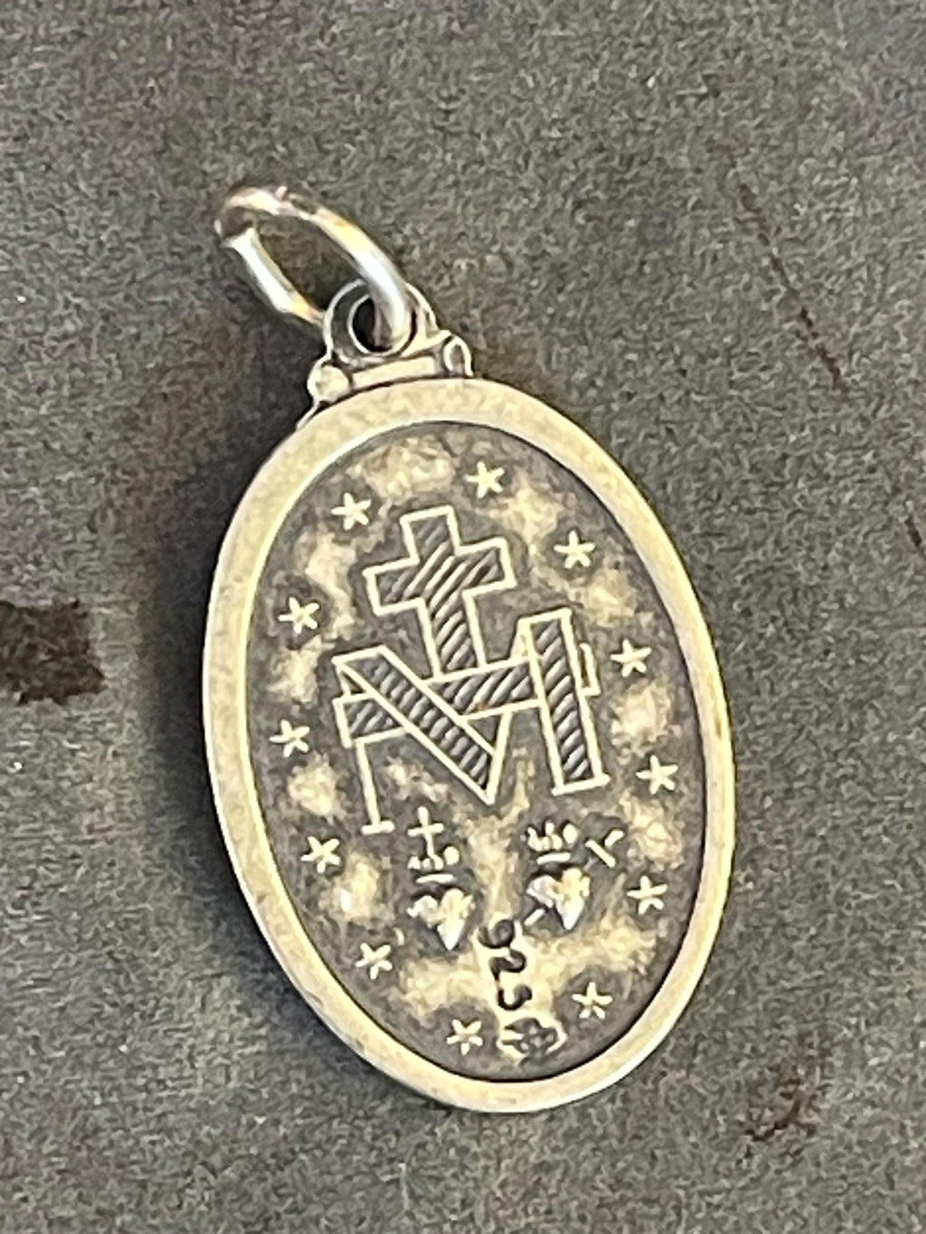 Sterling Silver Oval Miraculous Medal  Charm Pendant 19x14 mm