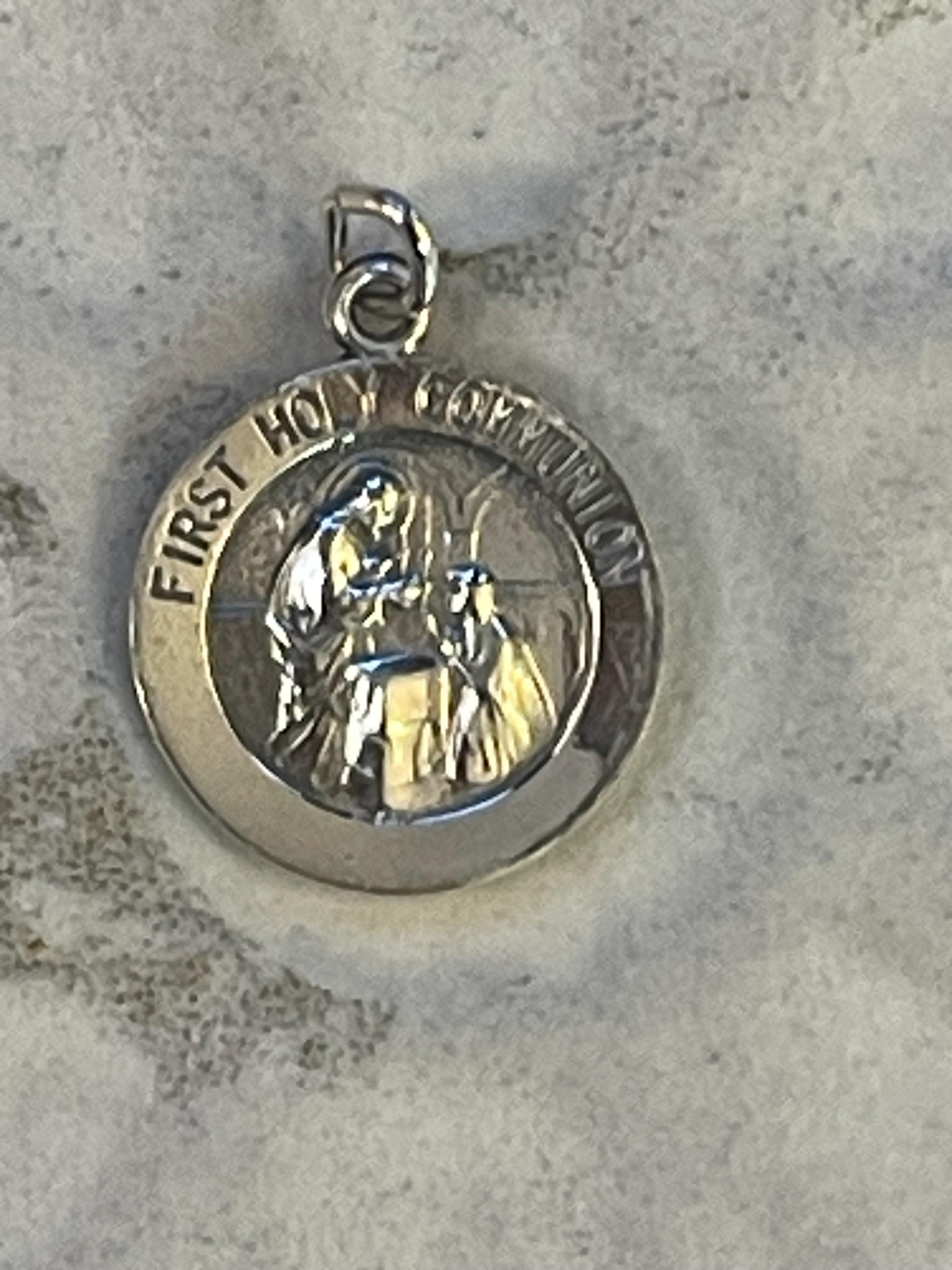 Sterling Silver 15 mm First Communion Medal Charm Pendant