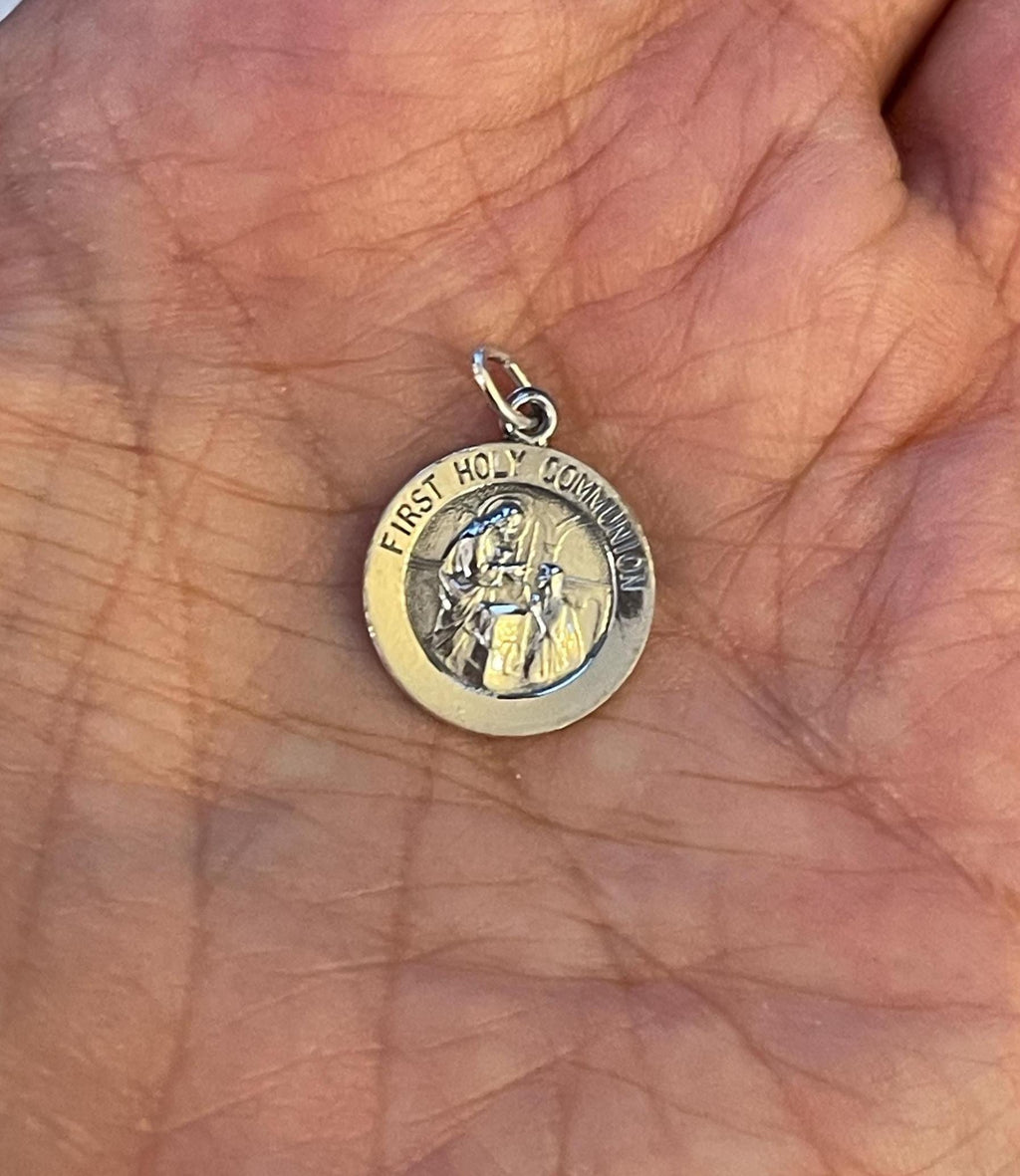 Sterling Silver 15 mm First Communion Medal Charm Pendant