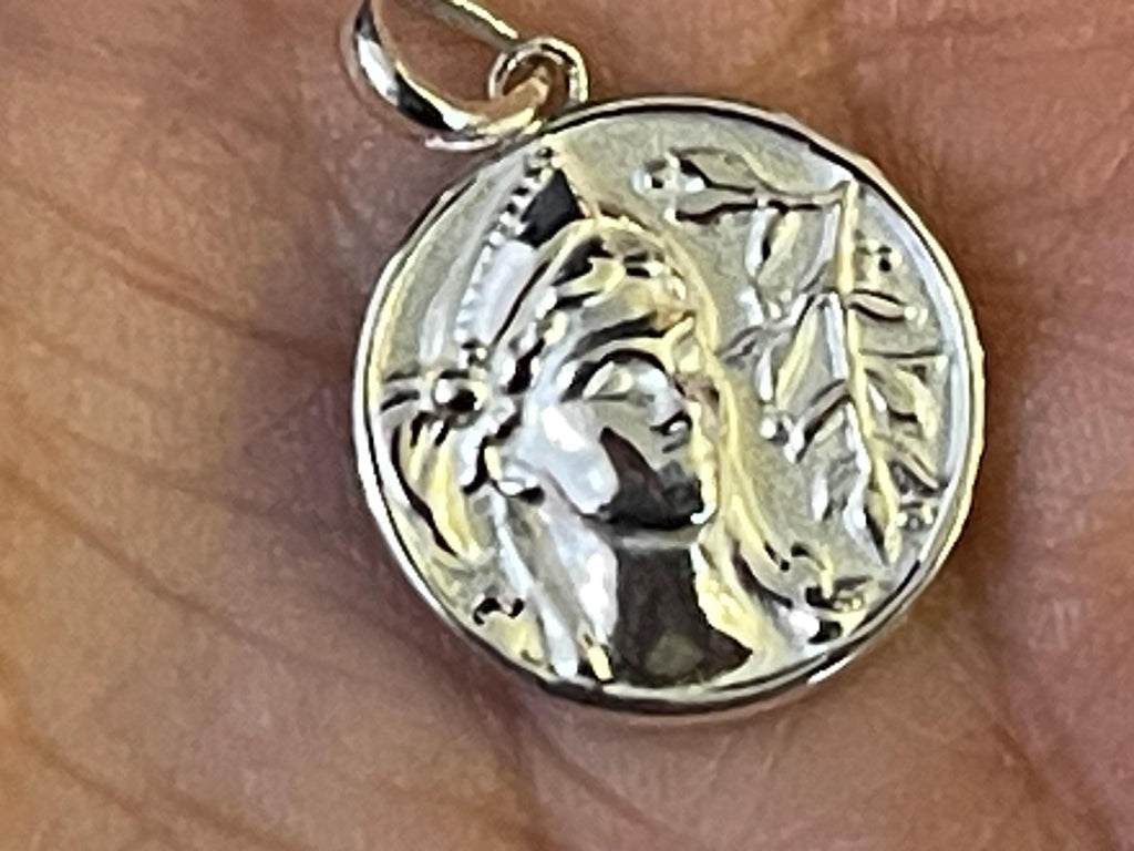 Sterling Silver 22x15 mm Athena Round Pendant
