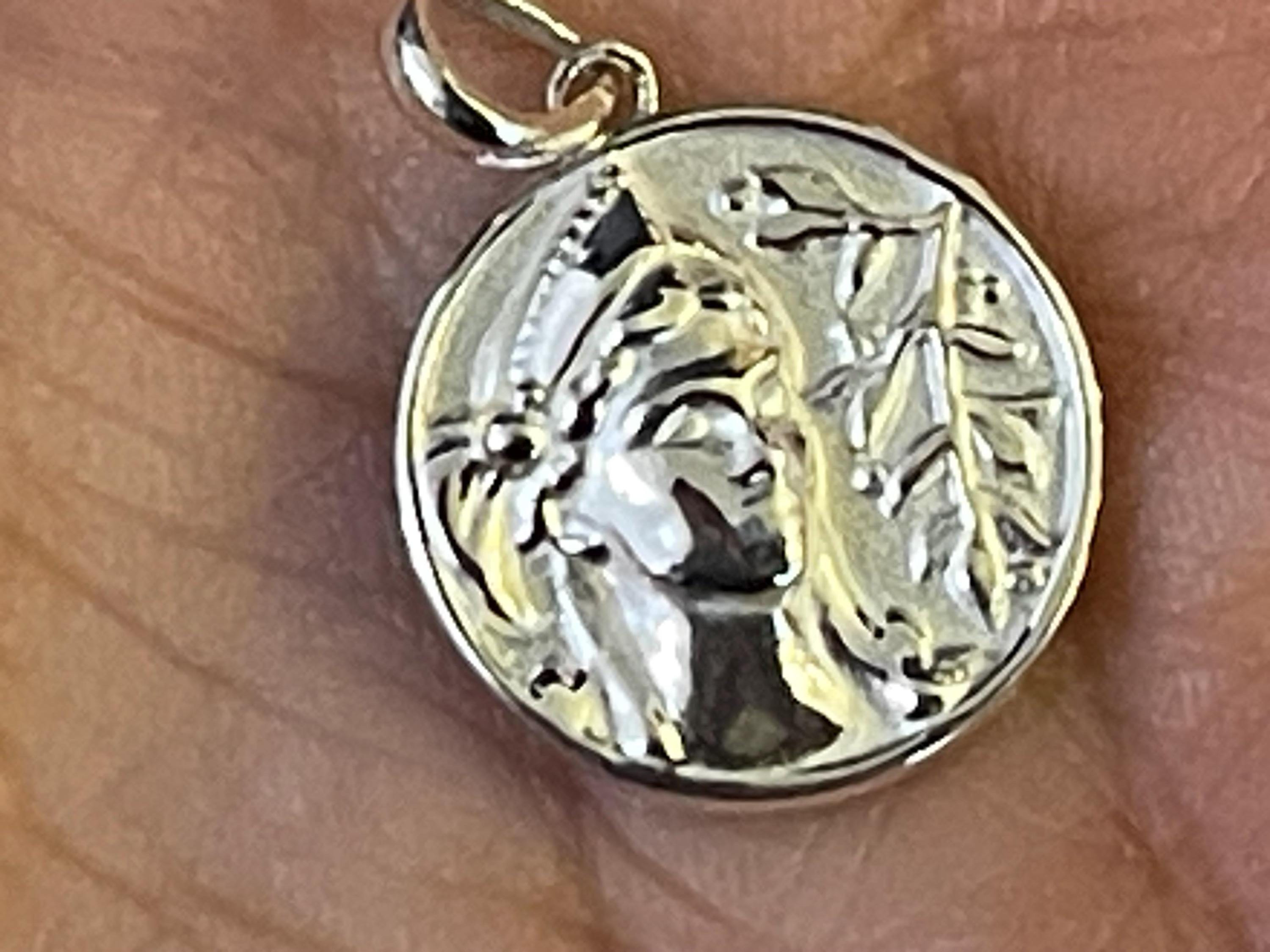 Sterling Silver 22x15 mm Athena Round Pendant