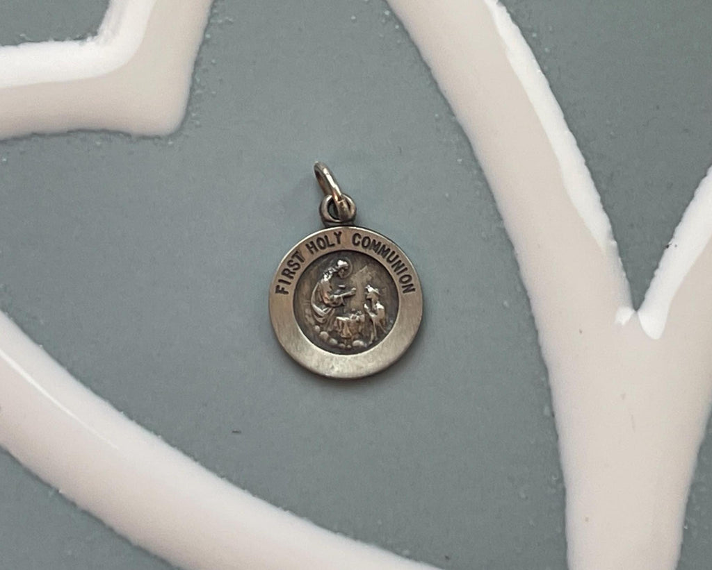 Sterling Silver 12 mm First Communion Medal Charm Pendant