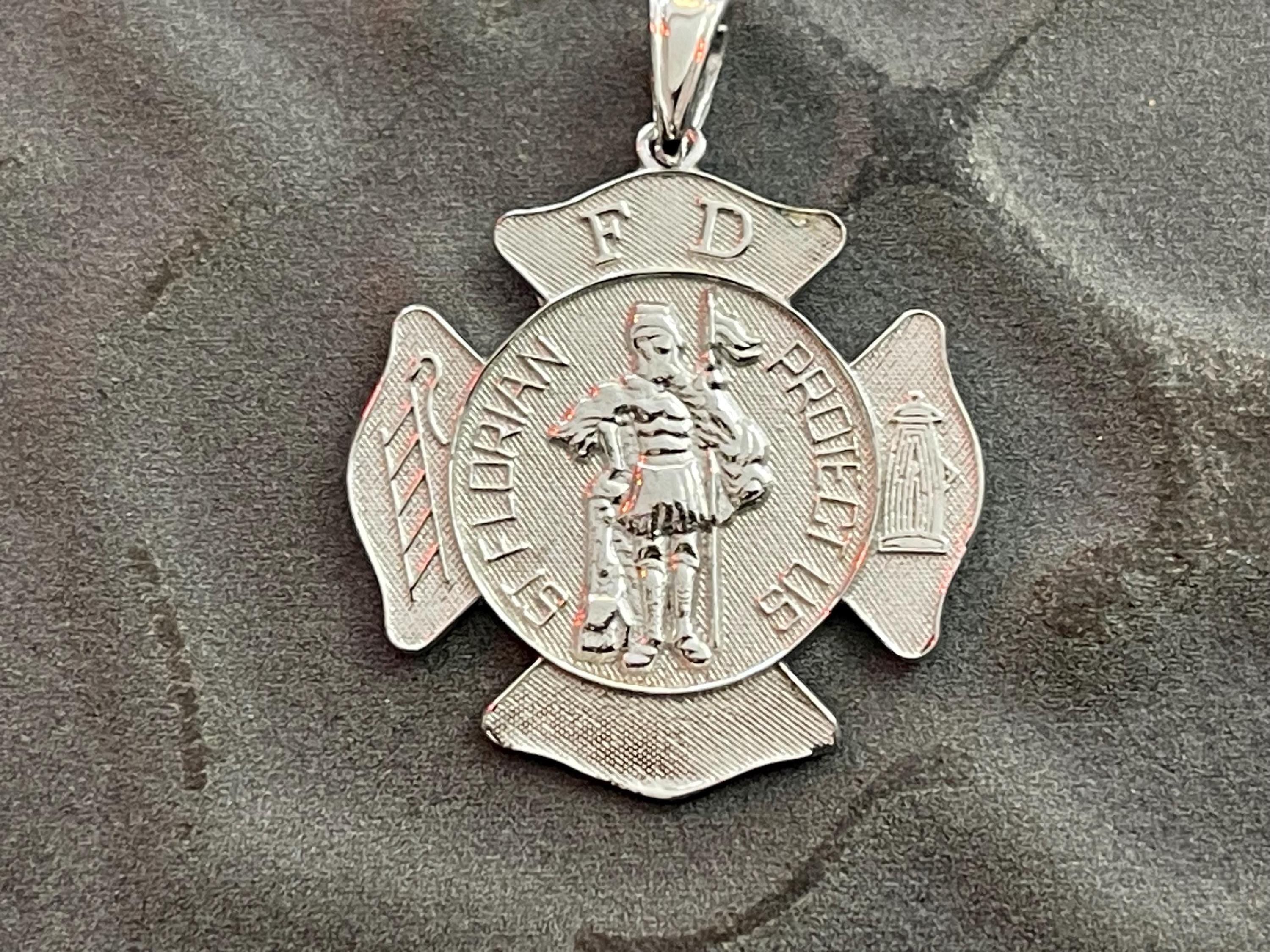 Sterling Silver Rhodium-Plated Saint Florian Fire Department Medal Pendant