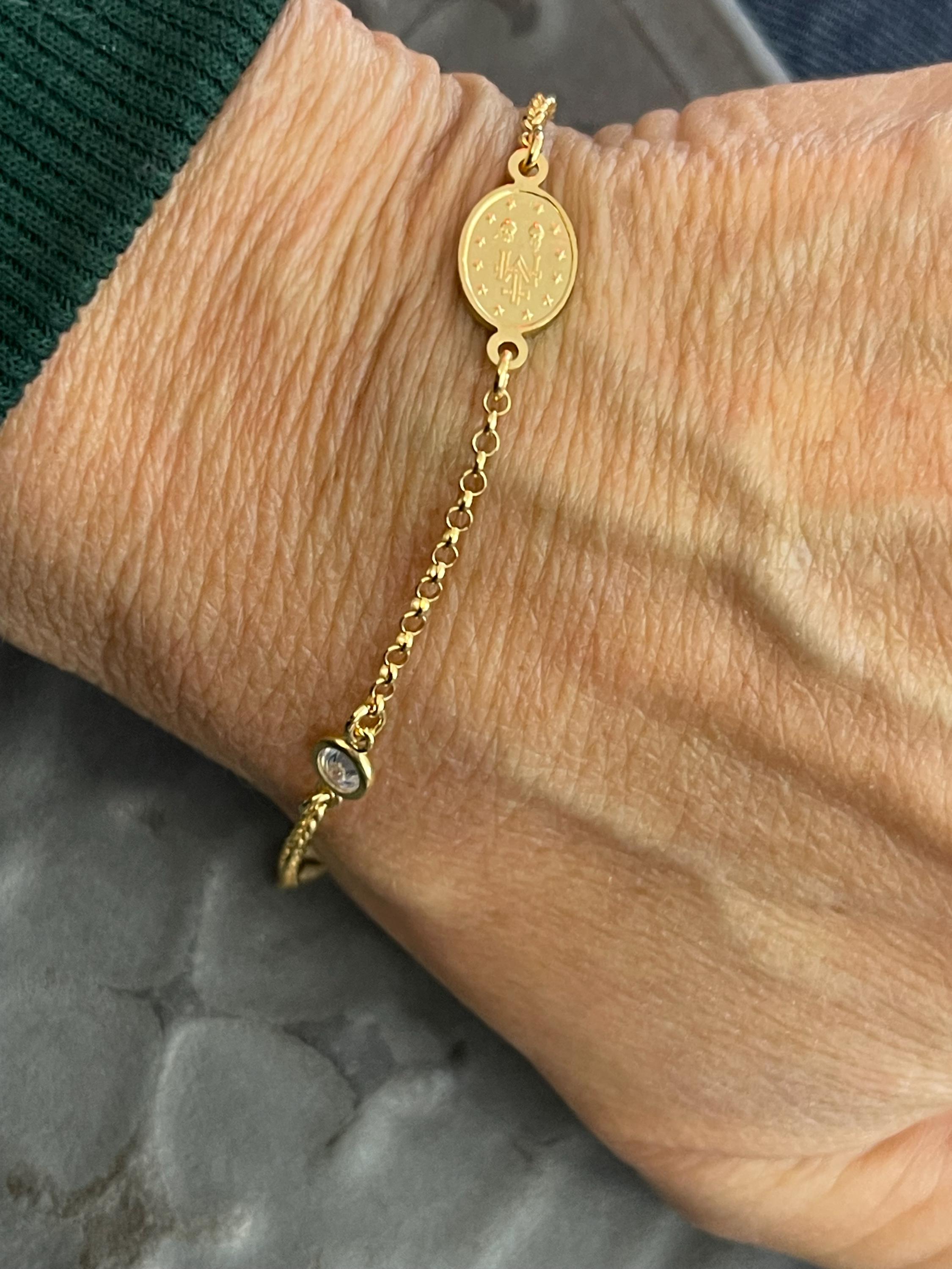 Sterling Silver Gold-Plated Cubic Zirconia Set with Cross & Our Lady of Guadalupe Bracelet