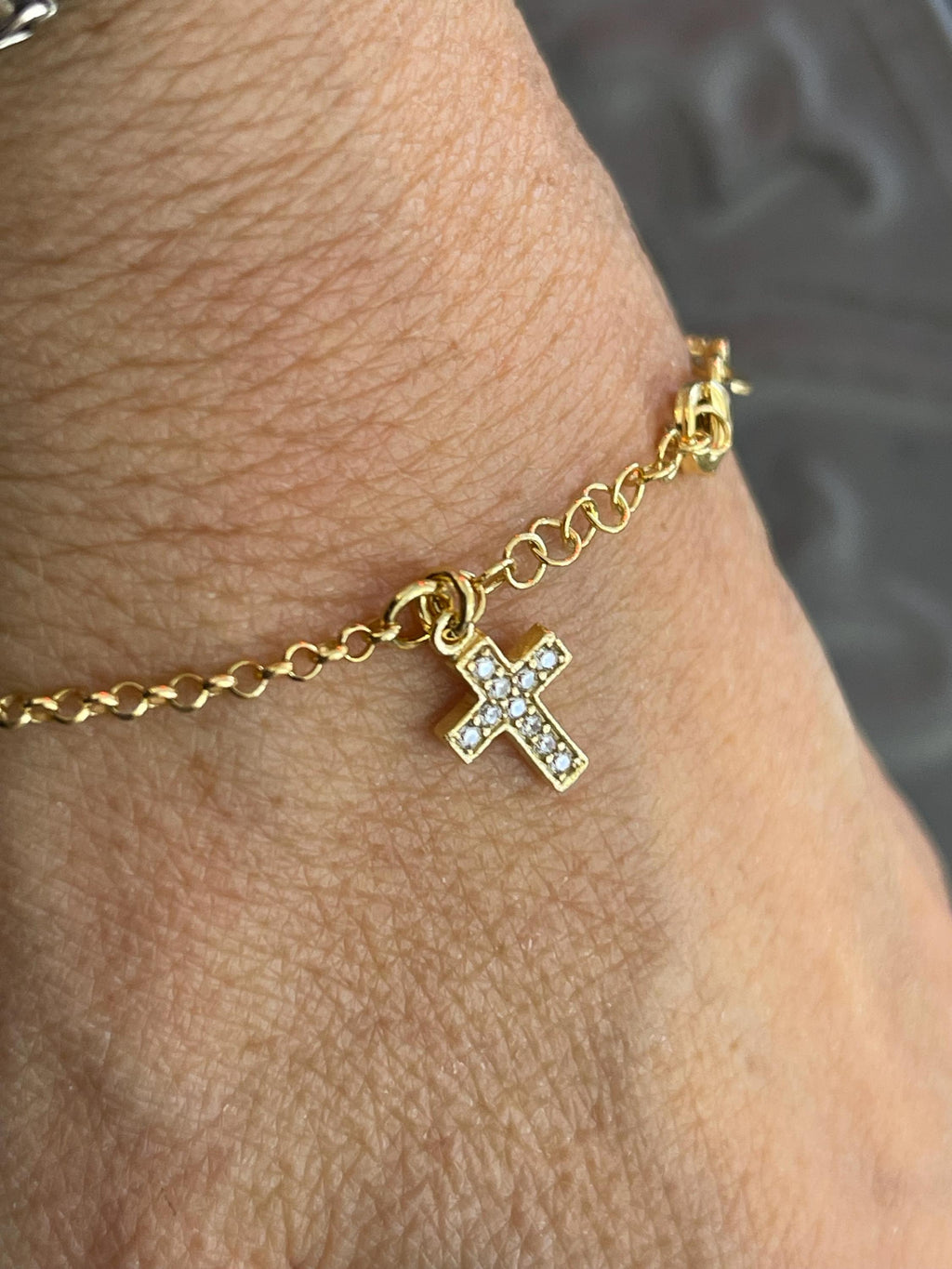 Sterling Silver Gold-Plated Cubic Zirconia Set with Cross & Our Lady of Guadalupe Bracelet