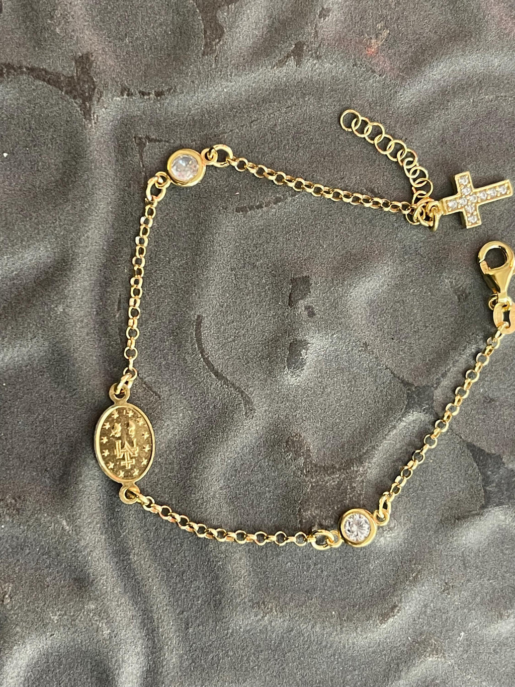 Sterling Silver Gold-Plated Cubic Zirconia Set with Cross & Our Lady of Guadalupe Bracelet
