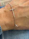 Sterling Silver Rhodium-Plated Sideways Cross Bracelet