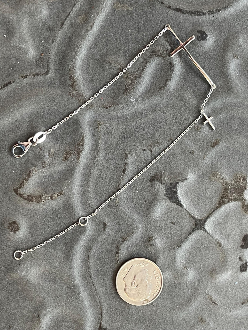 Sterling Silver Rhodium-Plated Sideways Cross Bracelet