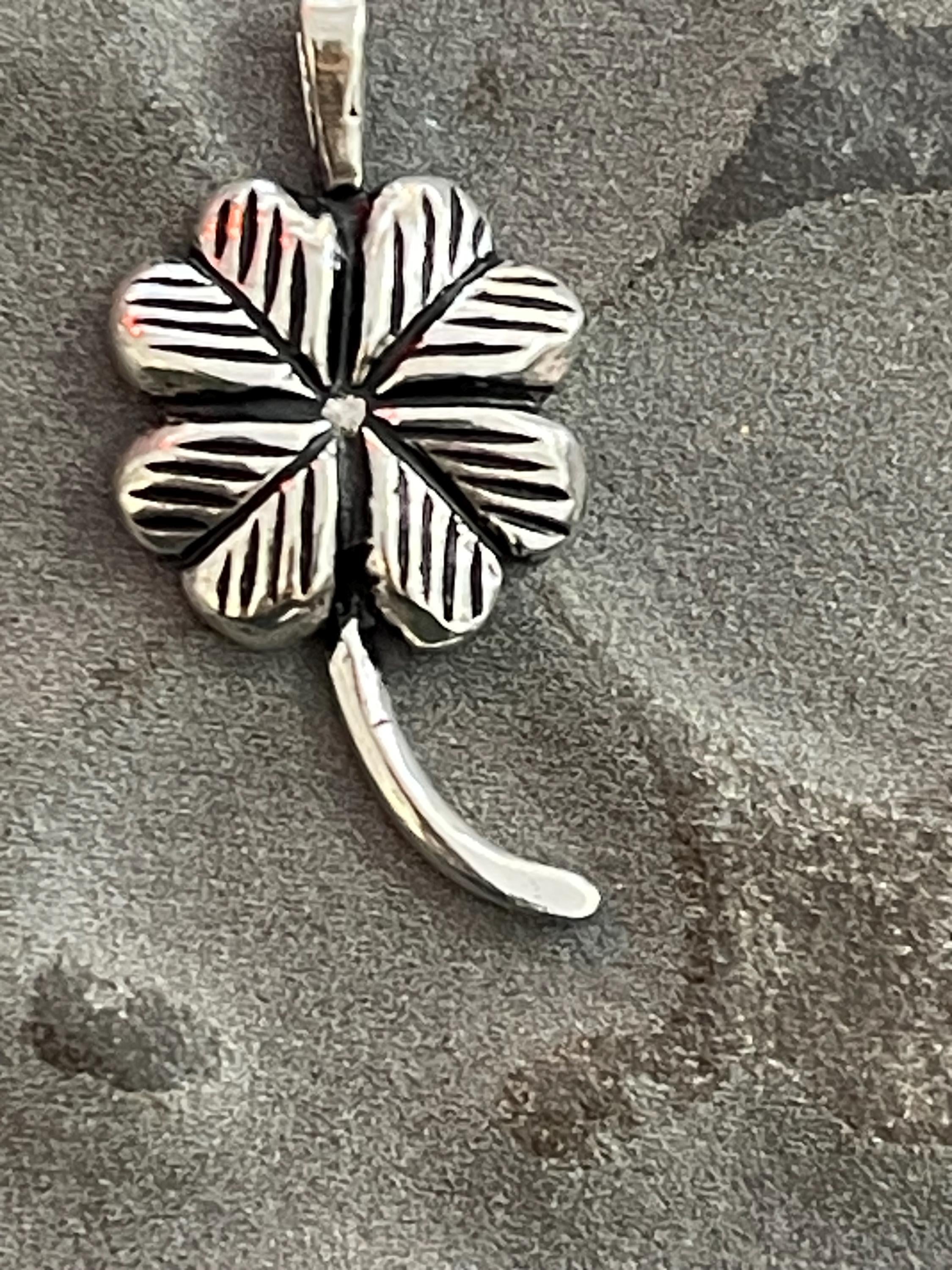 Sterling Silver Polished Textured Clover Chain Slide