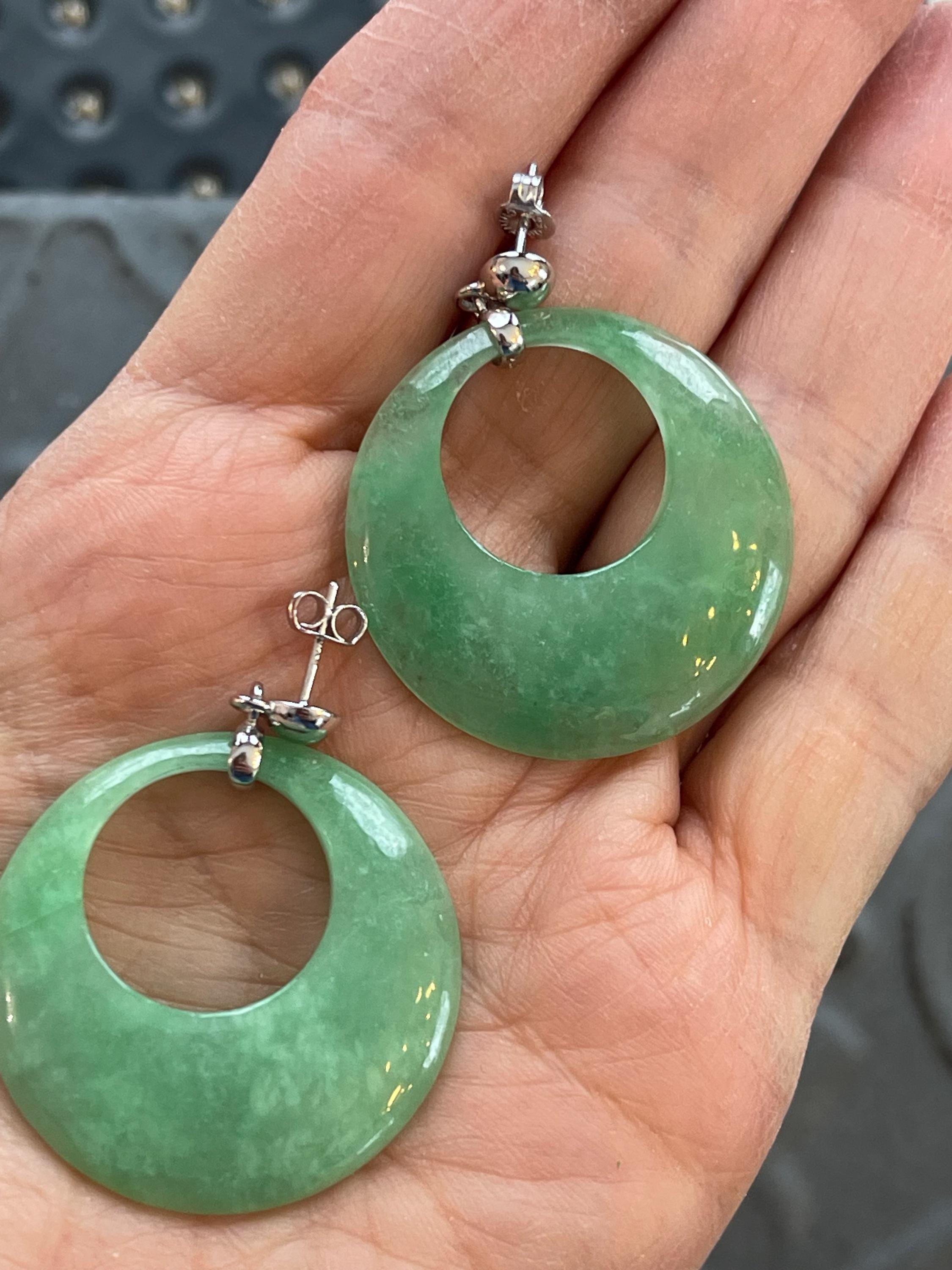 Sterling Silver Polished Jade Circle Post Earrings