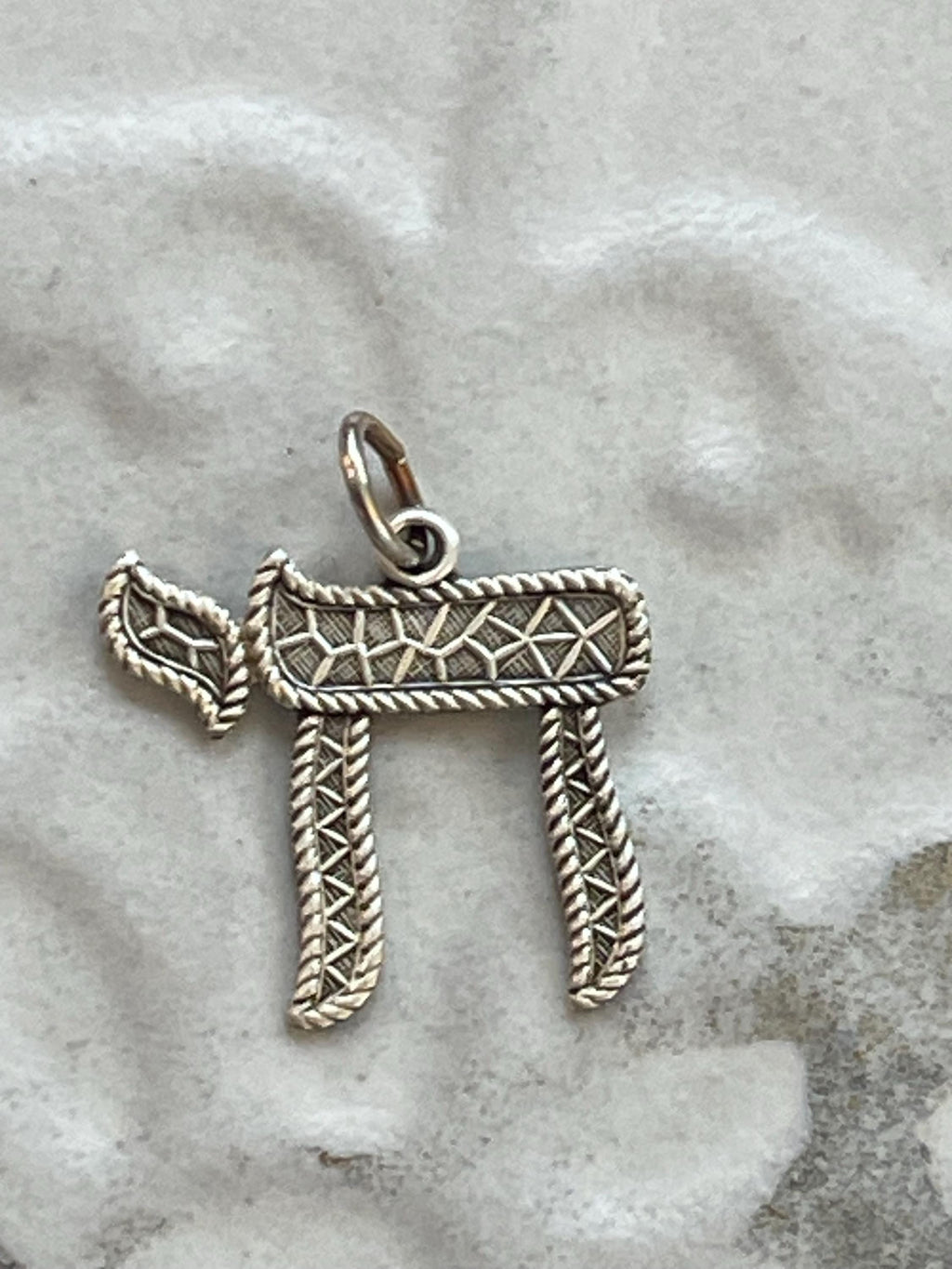 Sterling Silver Antiqued Textured Chai Pendant