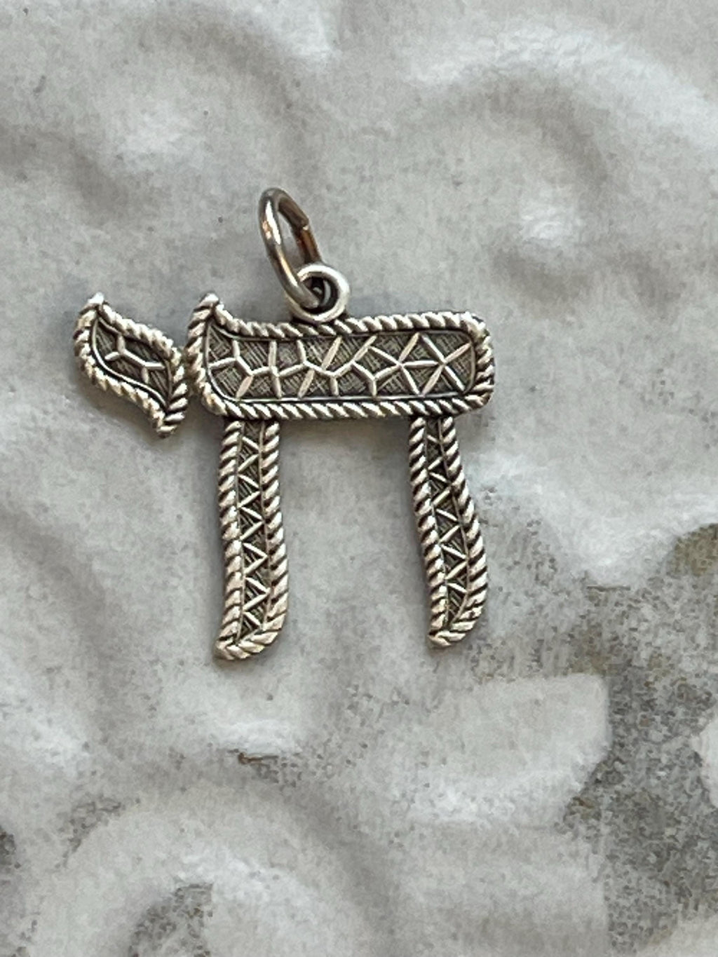 Sterling Silver Antiqued Textured Chai Pendant