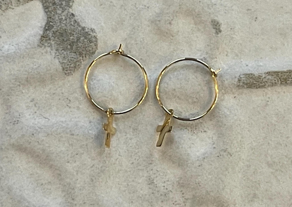 14K Madi K Small Hoop With Cross Dangle Children's Earrings