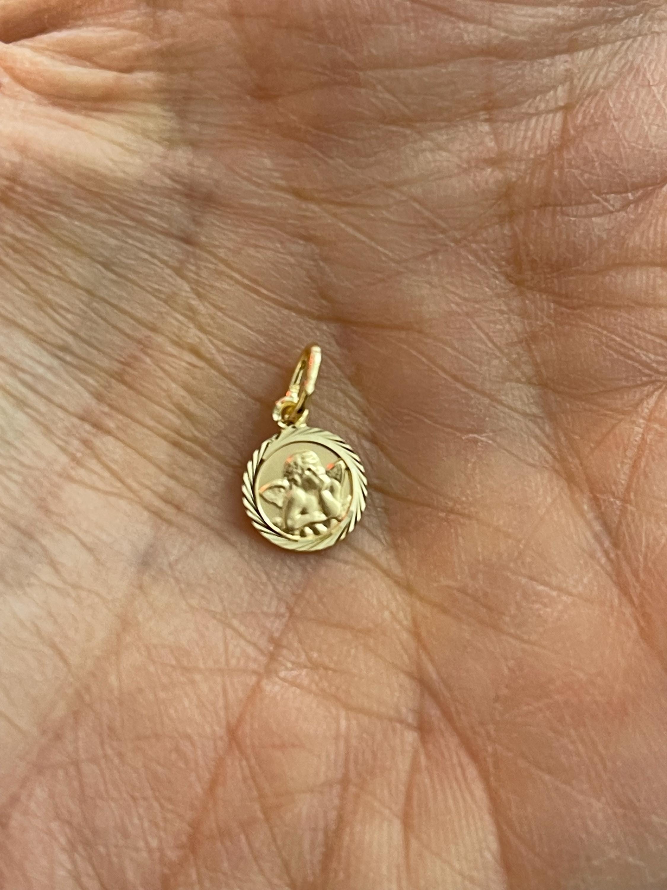 14K Yellow Gold 8 mm Round Angel Charm Pendant