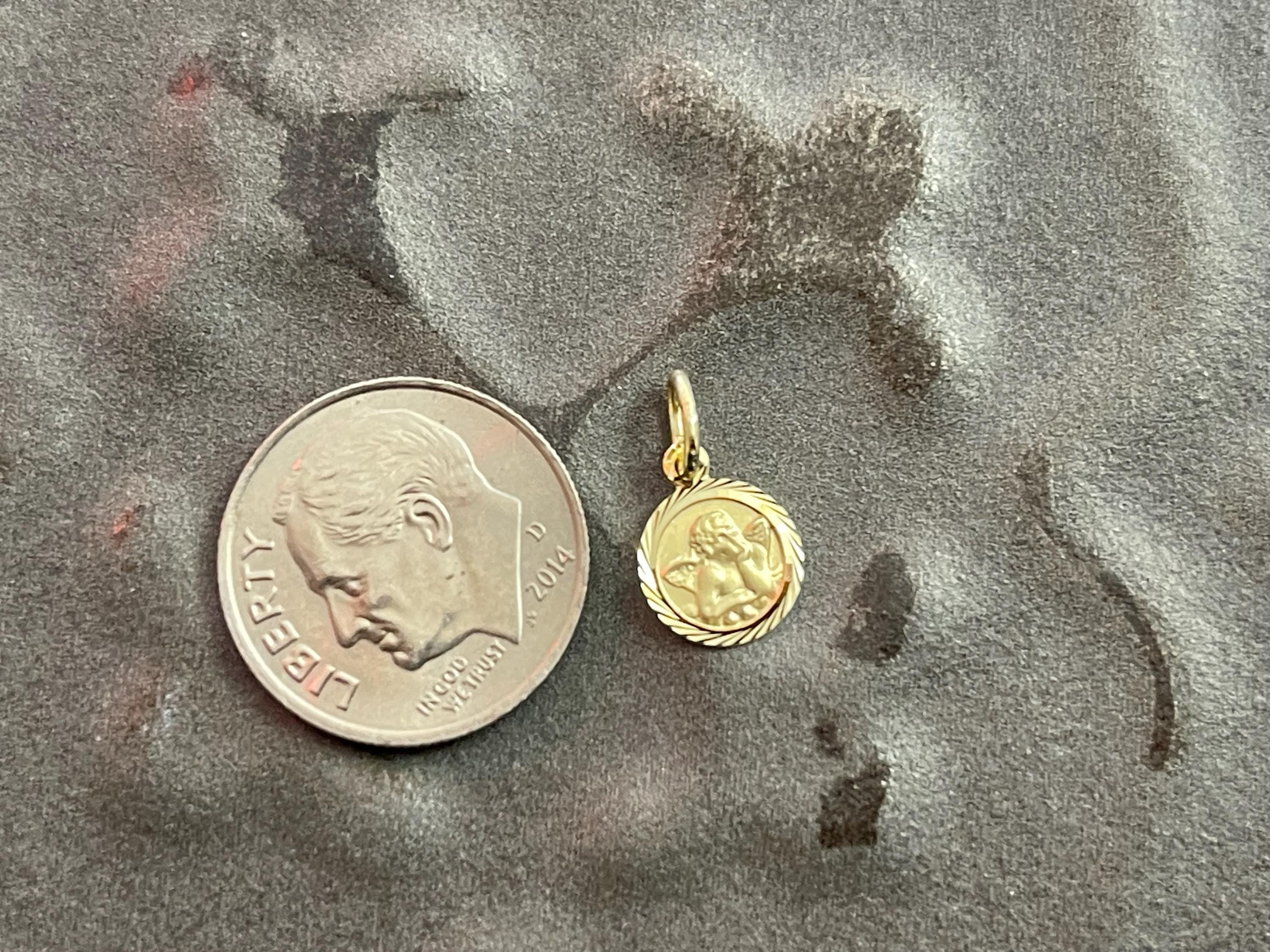 14K Yellow Gold 8 mm Round Angel Charm Pendant