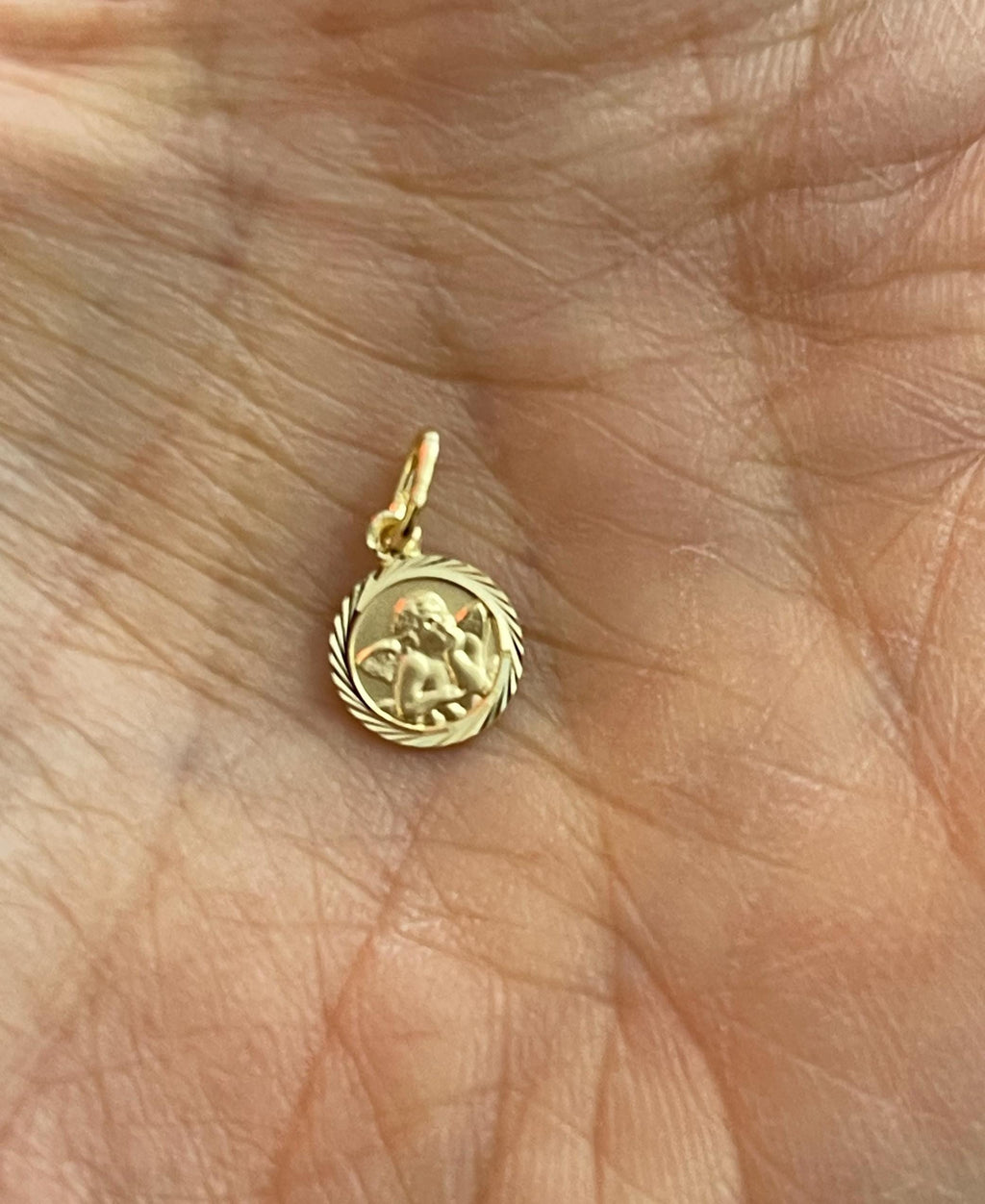 14K Yellow Gold 8 mm Round Angel Charm Pendant