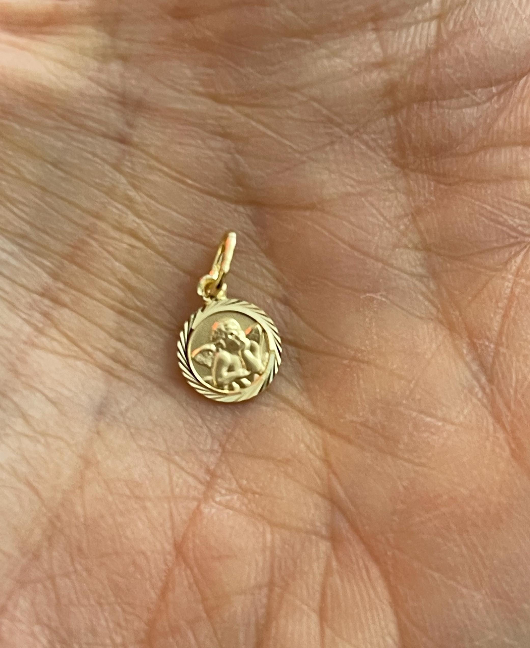 14K Yellow Gold 8 mm Round Angel Charm Pendant