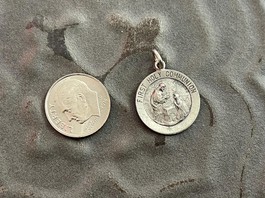 Sterling Silver 18 mm First Communion Medal Charm Pendant