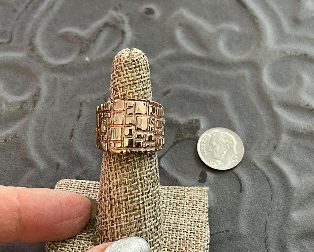 Stainless Steel Textured Rose Tone Ring