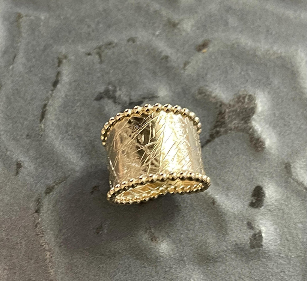 12/20 Yellow Gold-Filled Beaded Edge Textured Ring