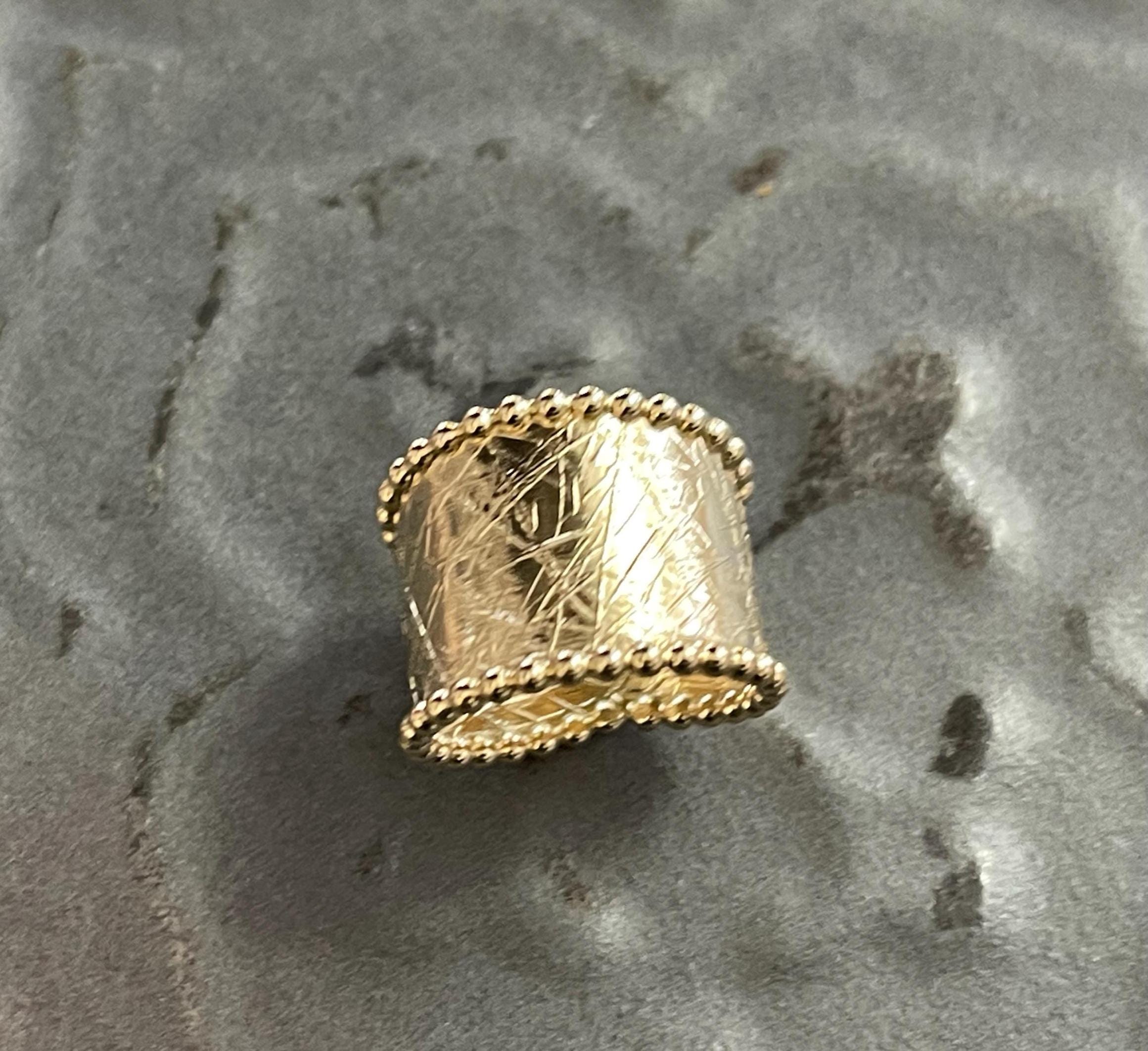 12/20 Yellow Gold-Filled Beaded Edge Textured Ring