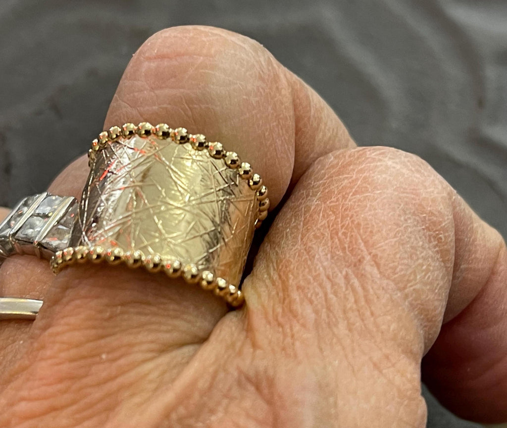 12/20 Yellow Gold-Filled Beaded Edge Textured Ring