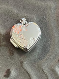 Sterling Silver Textured 18mm Floral Heart Polished Locket