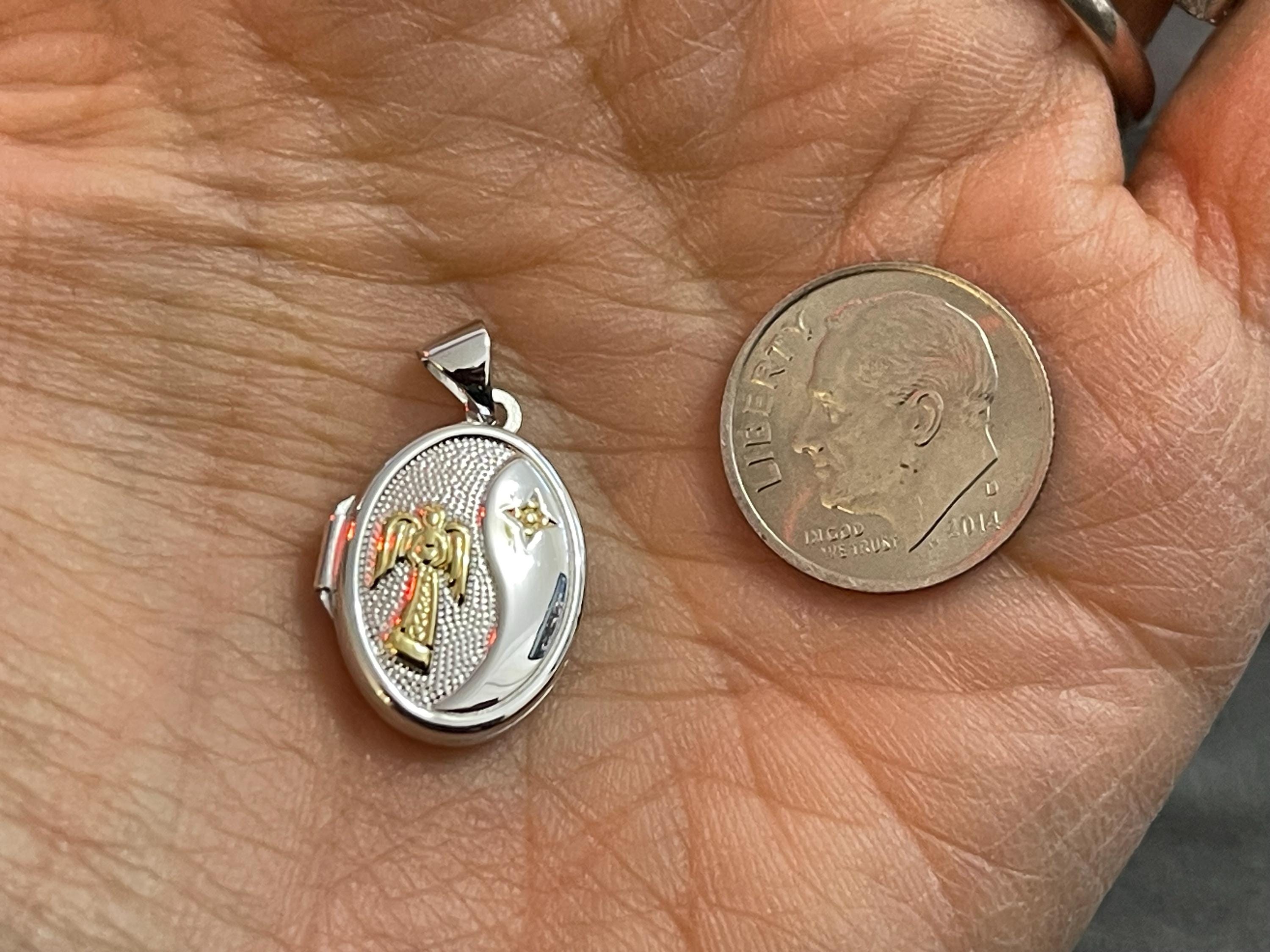 Sterling Silver Yellow Rhodium 17mm Guardian Angel Oval Locket