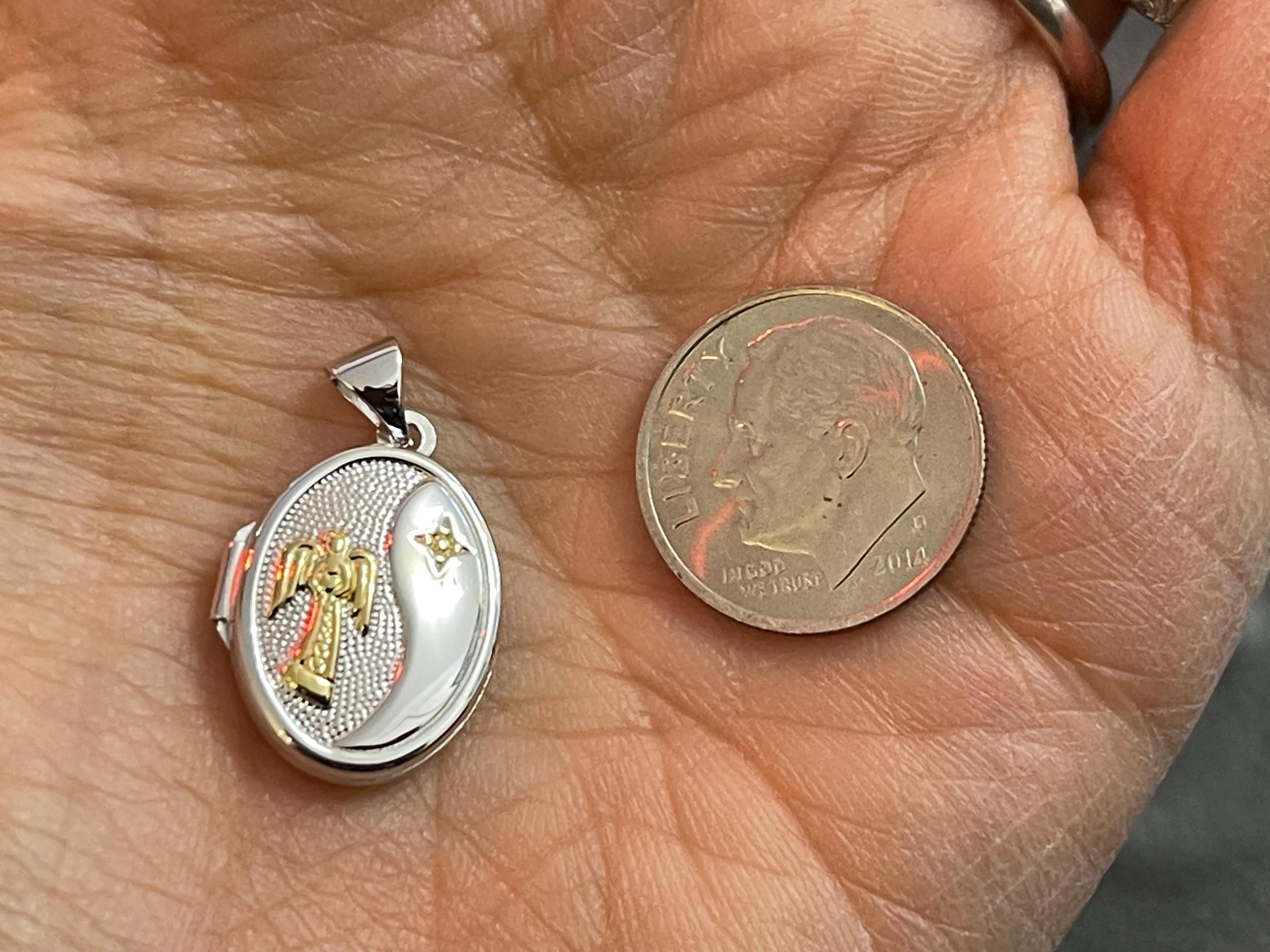 Sterling Silver Yellow Rhodium 17mm Guardian Angel Oval Locket