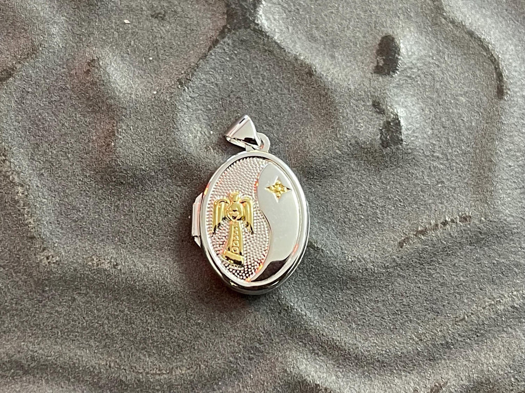 Sterling Silver Yellow Rhodium 17mm Guardian Angel Oval Locket