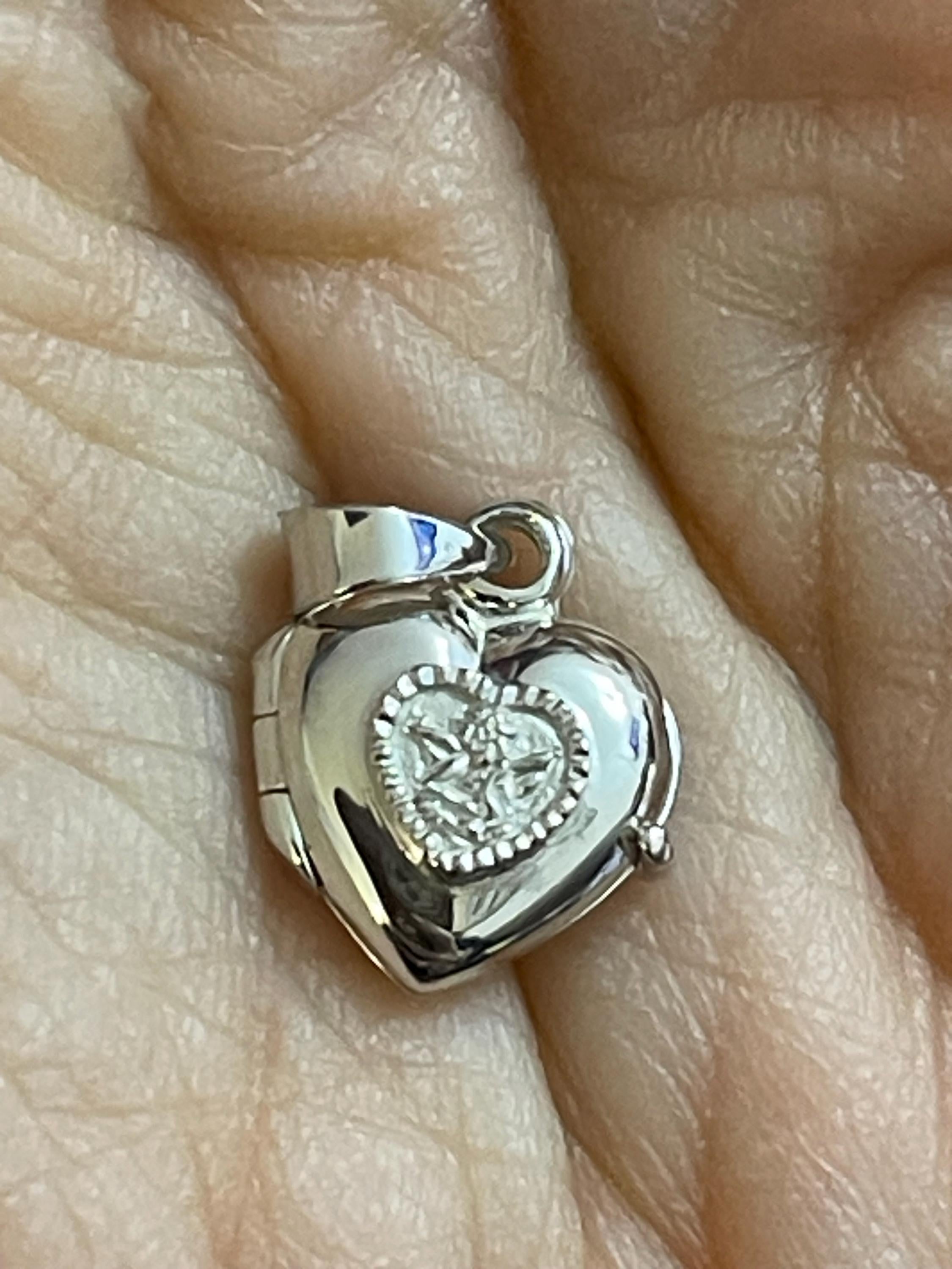 Sterling Silver Guardian Angel Heart Textured Locket Pendant