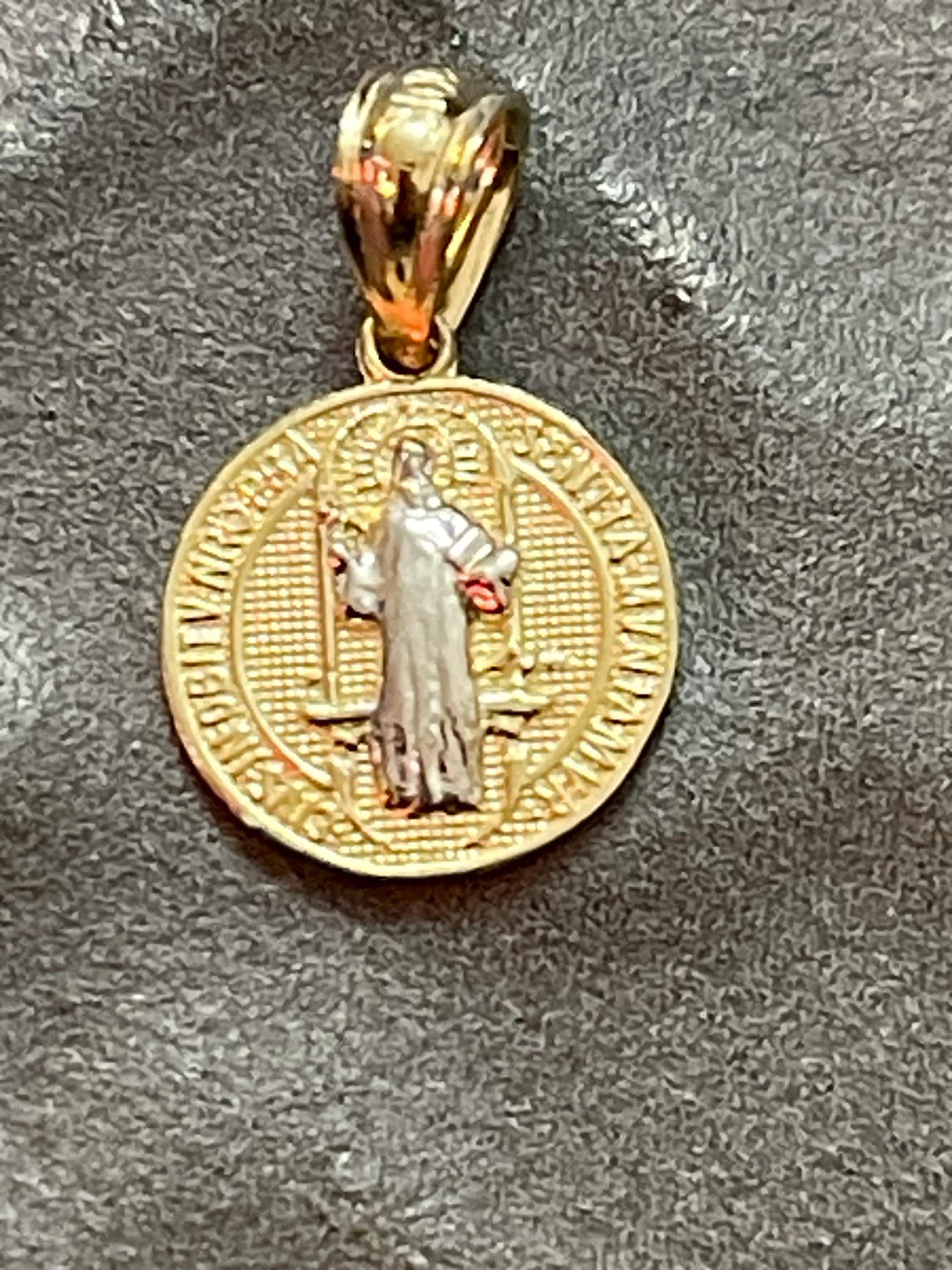 10K Yellow Gold with Rhodium San Benito Medal Pendant