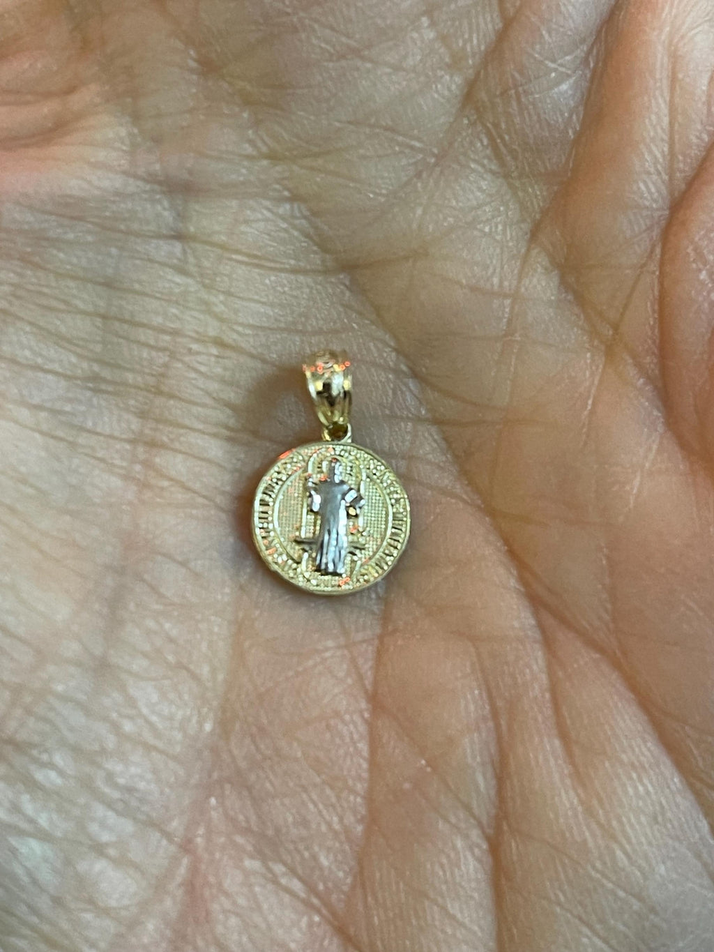 10K Yellow Gold with Rhodium San Benito Medal Pendant