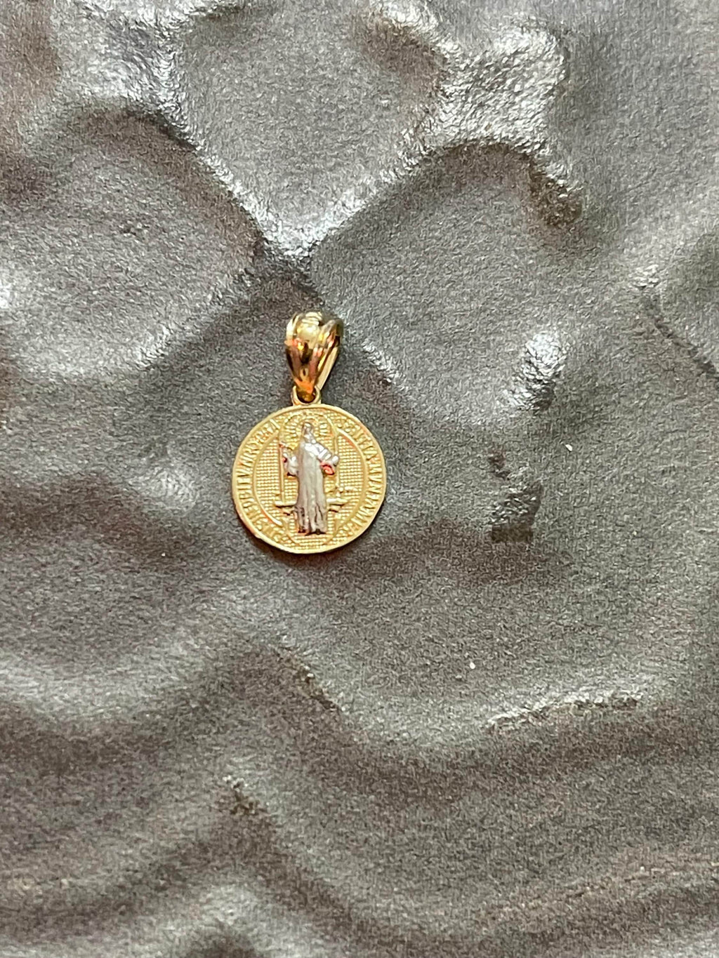 10K Yellow Gold with Rhodium San Benito Medal Pendant