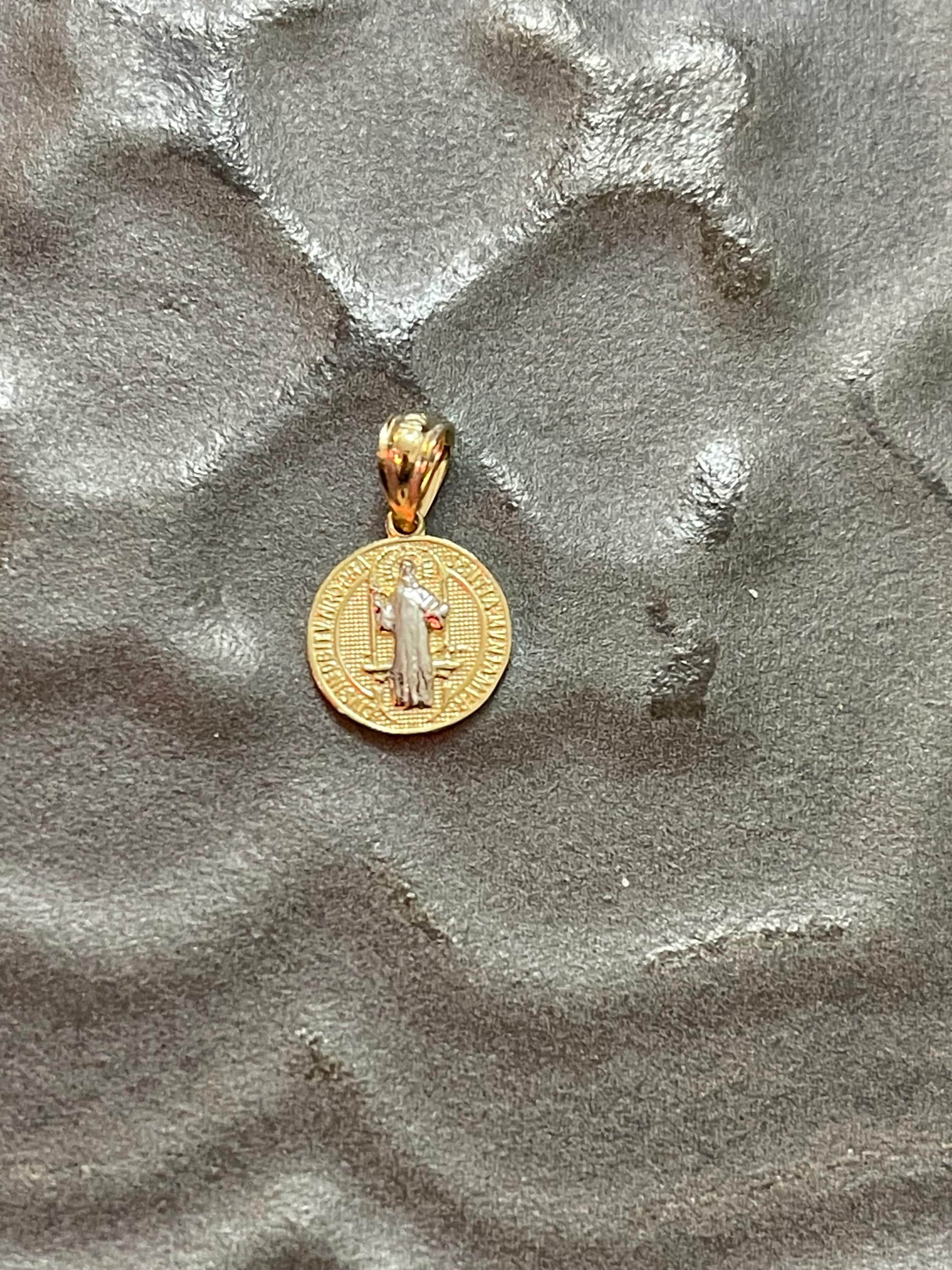 10K Yellow Gold with Rhodium San Benito Medal Pendant