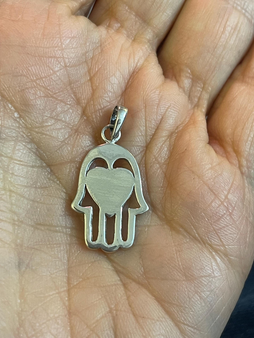 Sterling Silver Hamsa Chamseh Hand of Fatima 2 sided Charm Pendant