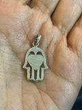 Sterling Silver Hamsa Chamseh Hand of Fatima 2 sided Charm Pendant