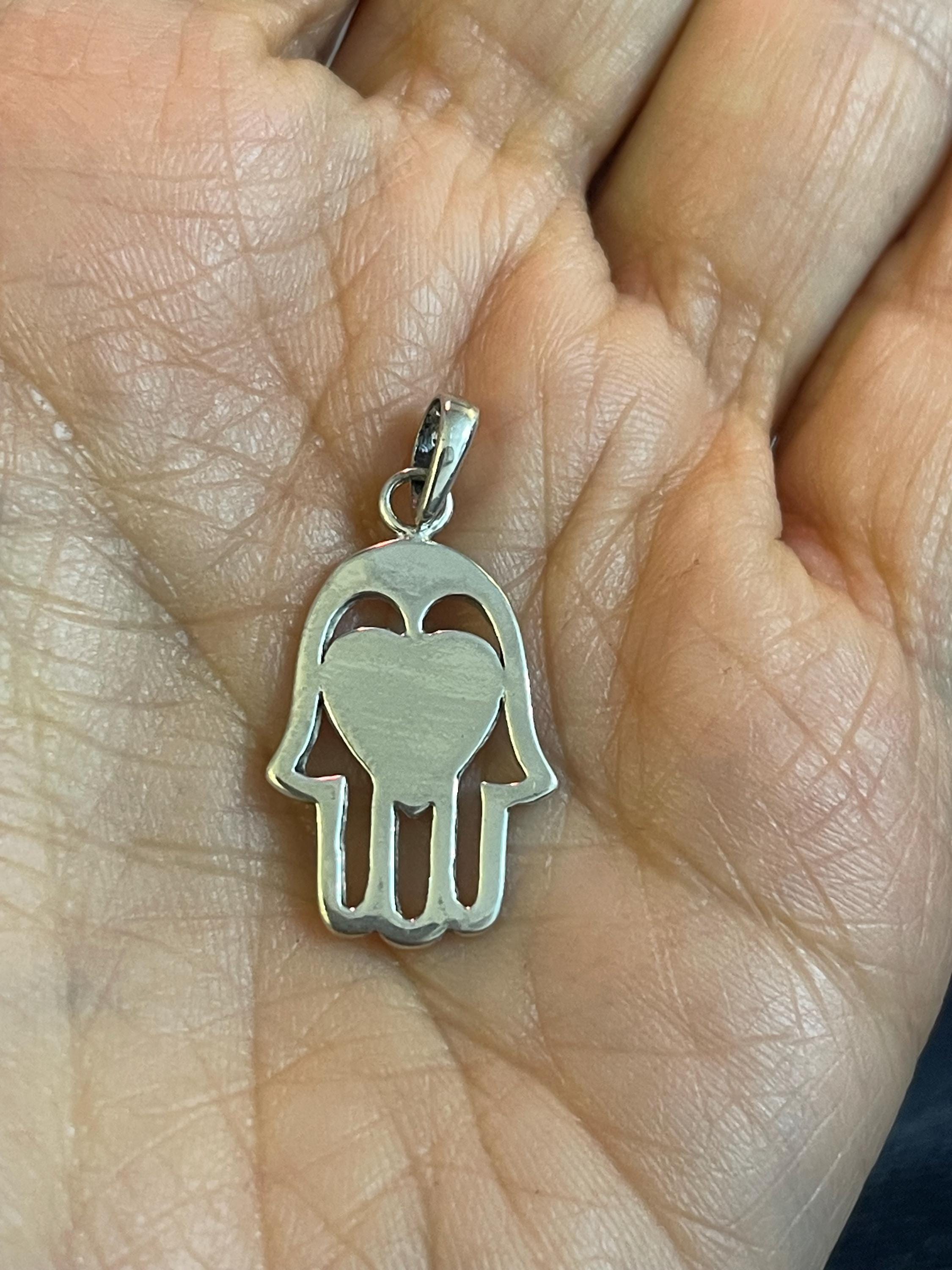 Sterling Silver Hamsa Chamseh Hand of Fatima 2 sided Charm Pendant