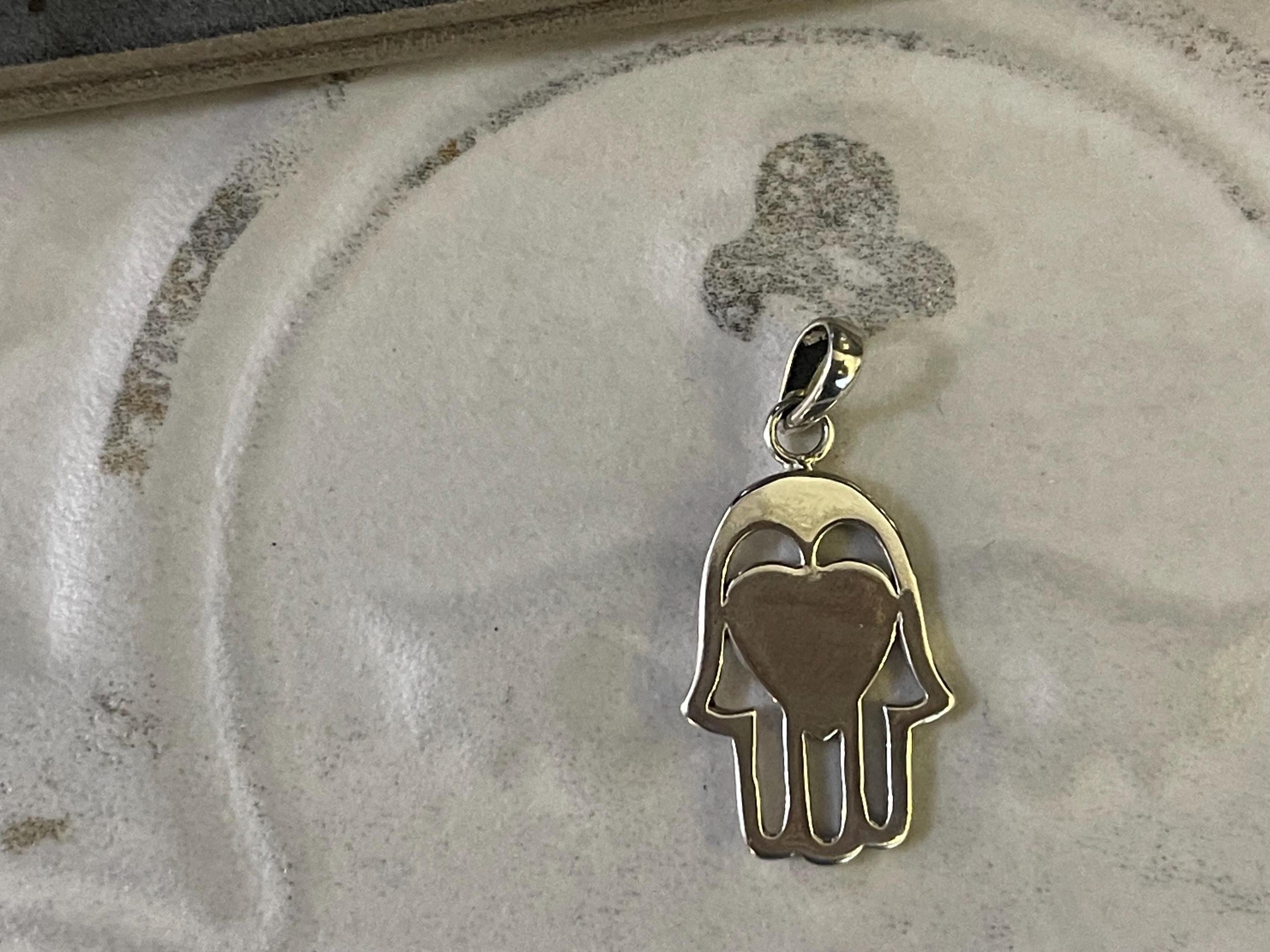 Sterling Silver Hamsa Chamseh Hand of Fatima 2 sided Charm Pendant