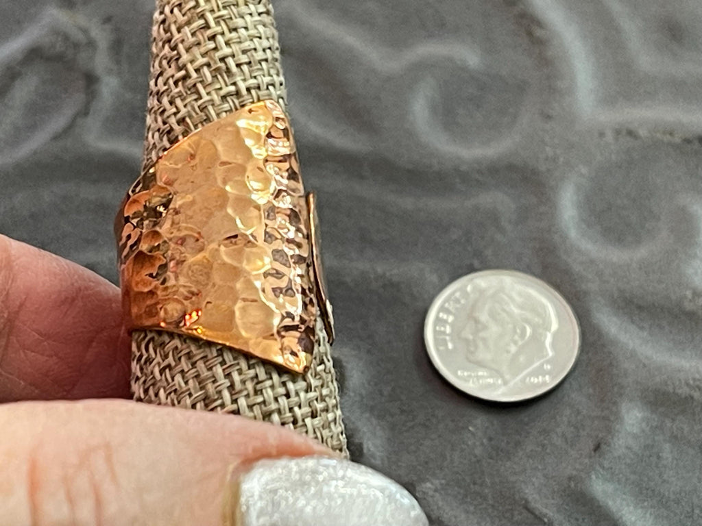 Copper Rose , Shiny Hammered Open Negative Space Ring