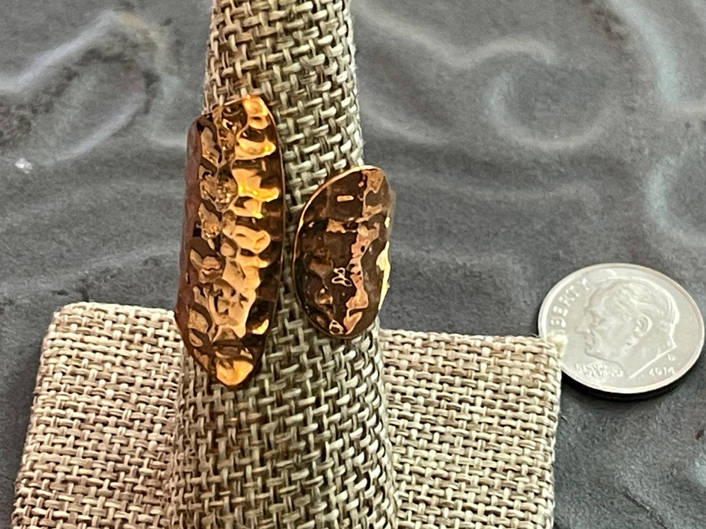 Copper Rose , Shiny Hammered Open Negative Space Ring