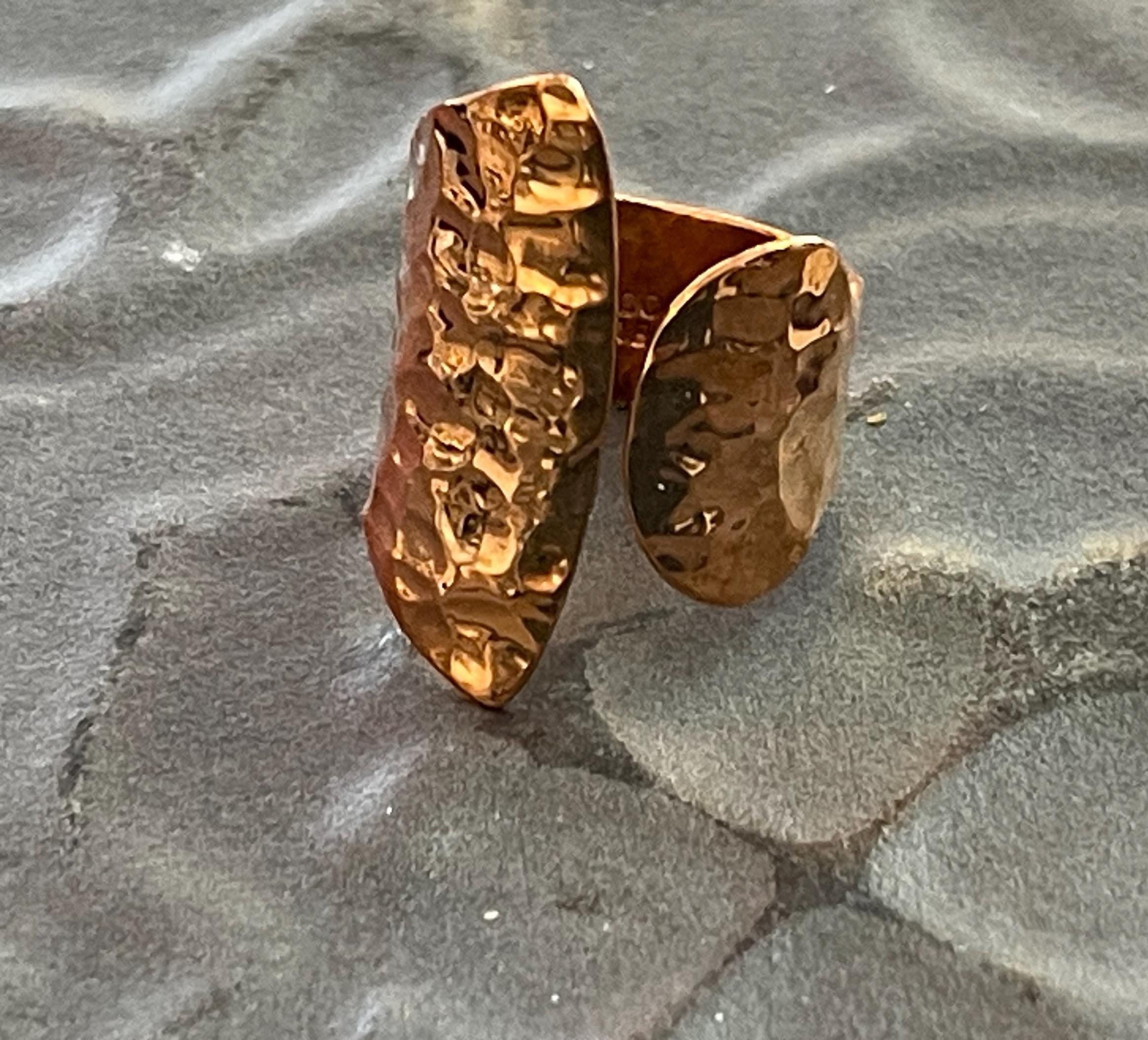 Copper Rose , Shiny Hammered Open Negative Space Ring