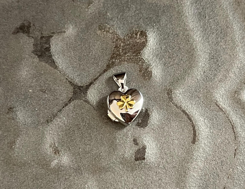 Sterling Silver Yellow Rhodium Clover Heart Locket