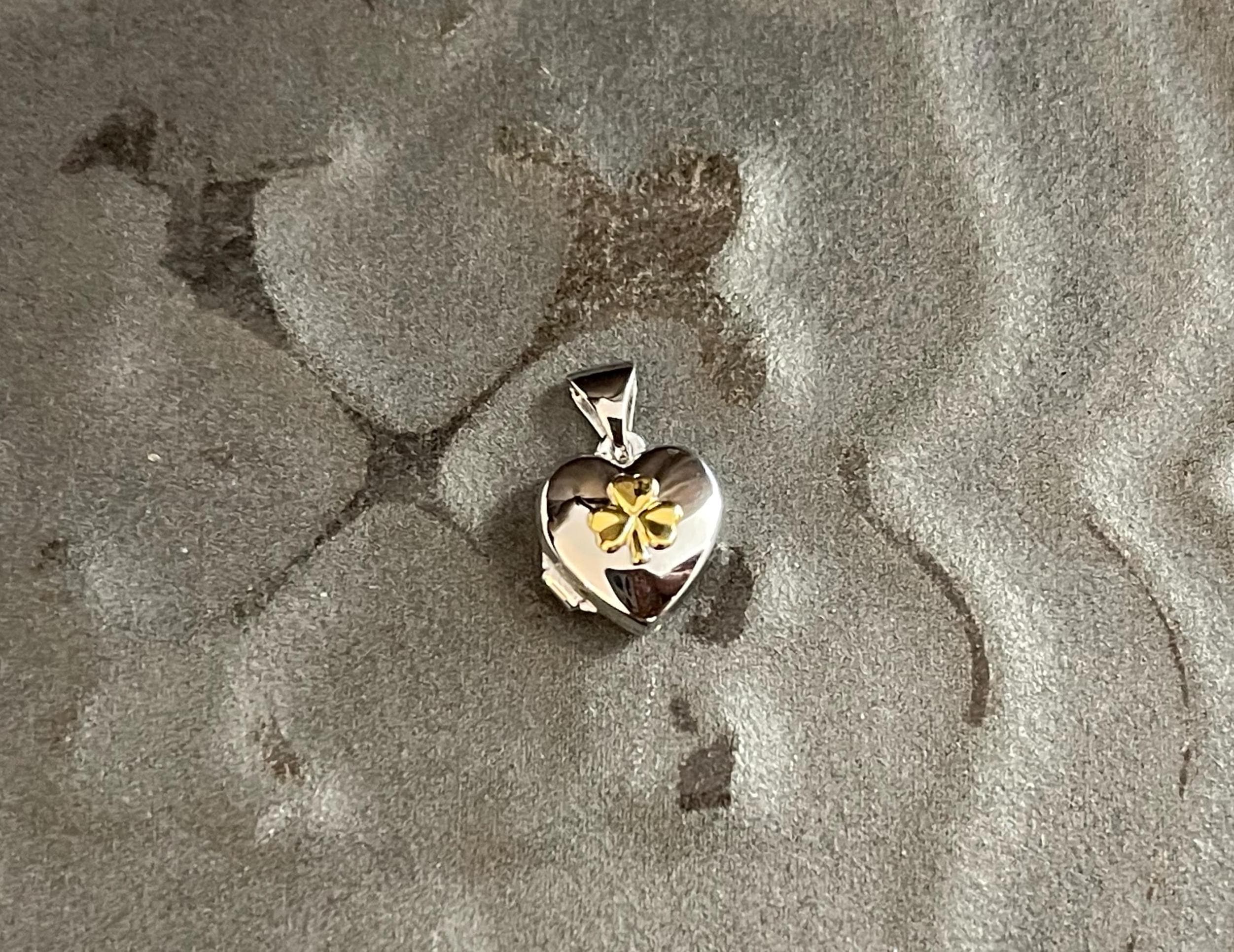 Sterling Silver Yellow Rhodium Clover Heart Locket