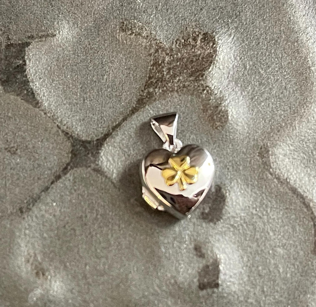 Sterling Silver Yellow Rhodium Clover Heart Locket