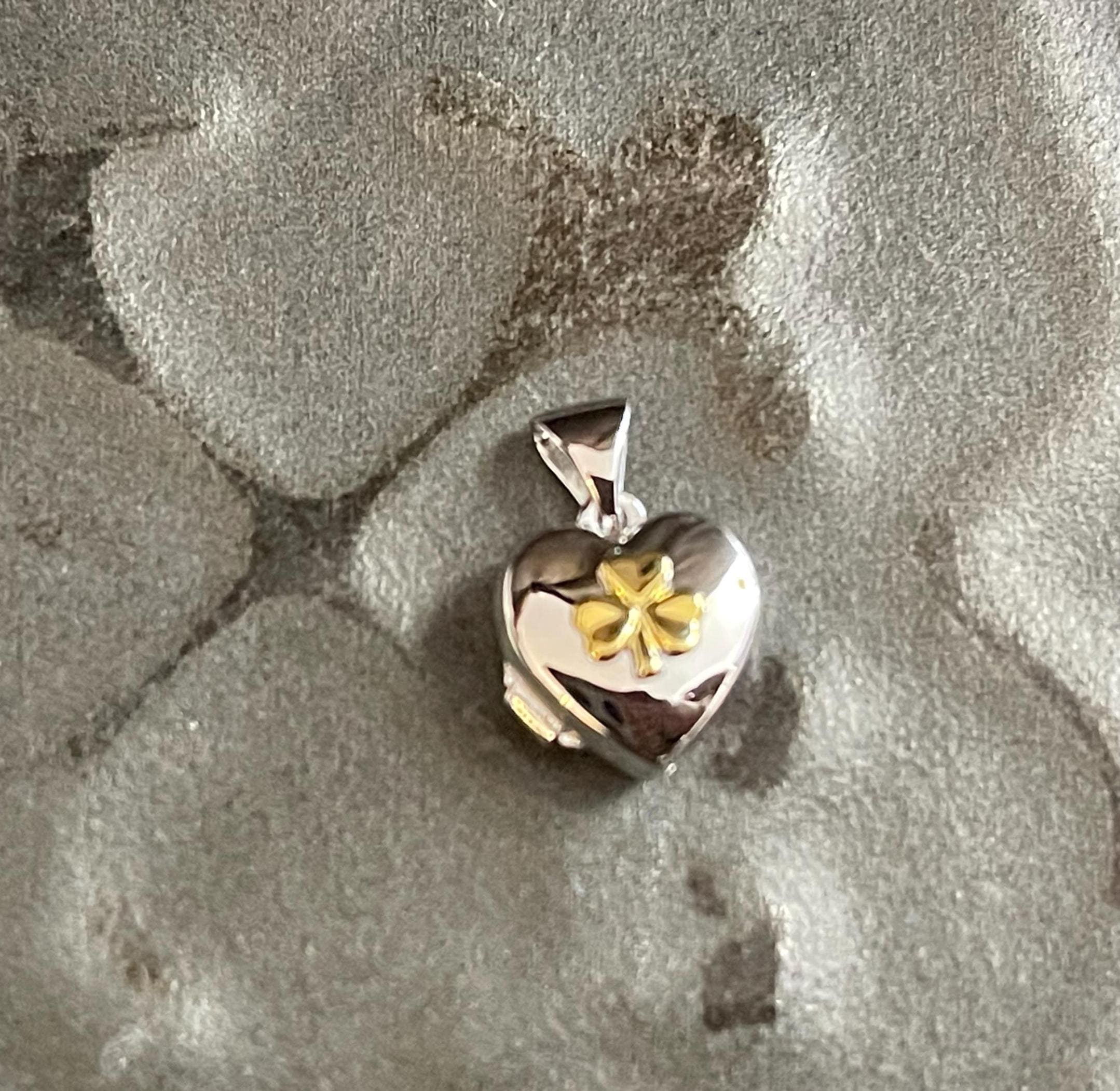 Sterling Silver Yellow Rhodium Clover Heart Locket