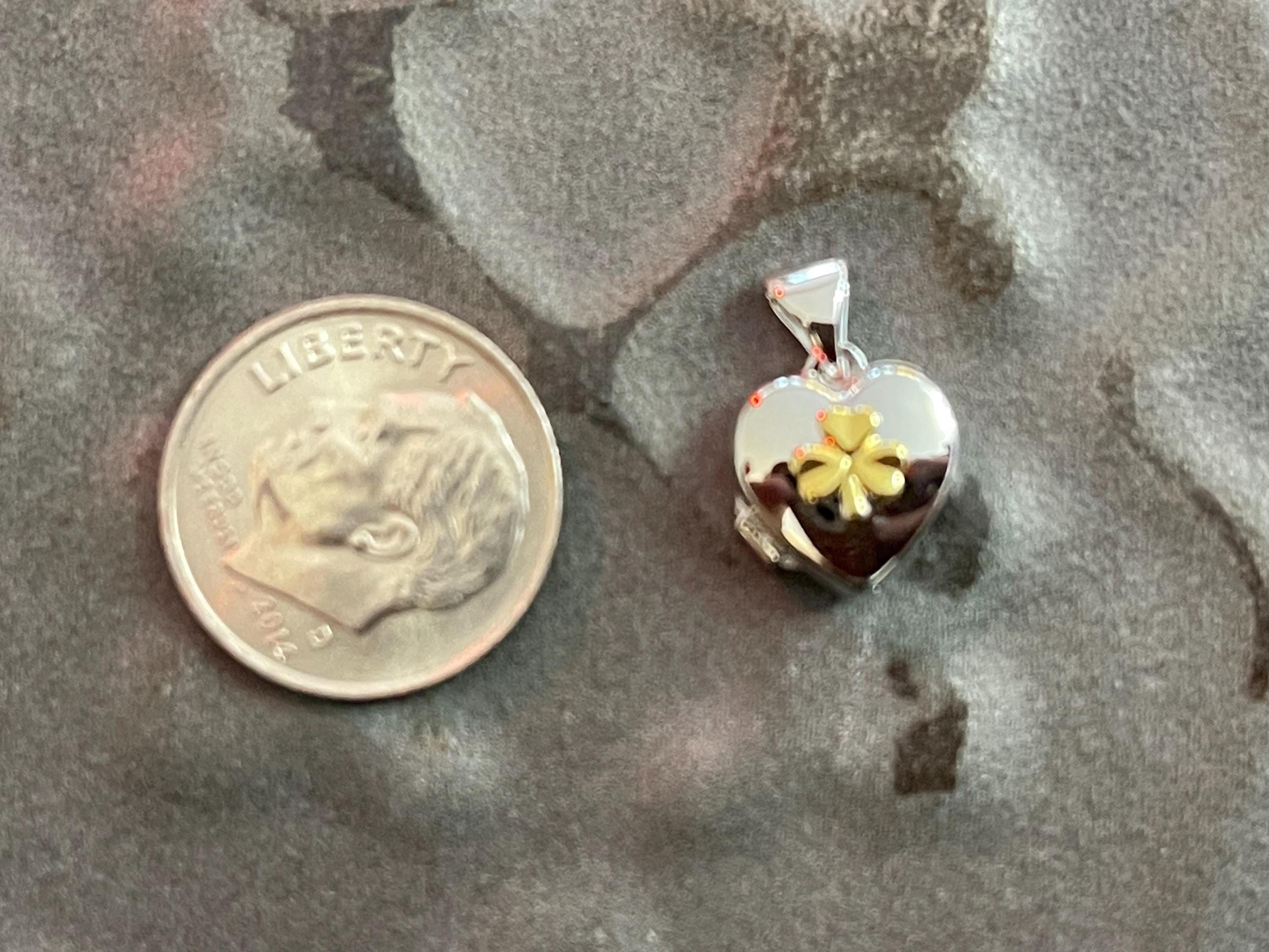 Sterling Silver Yellow Rhodium Clover Heart Locket