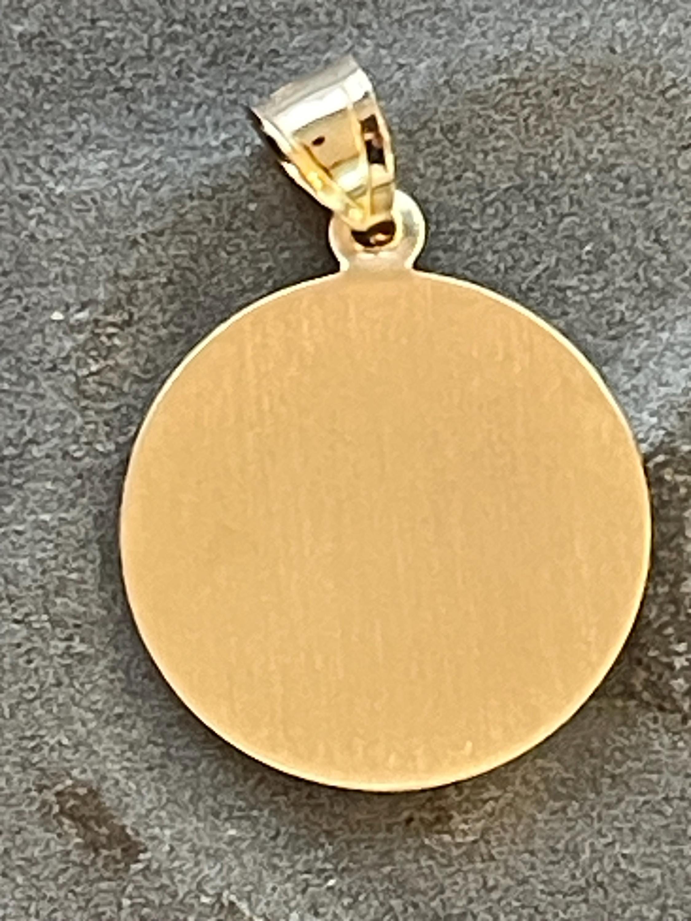 14K Yellow Gold Round Hollow St. Francis of Assisi Medal Pendant 18mm